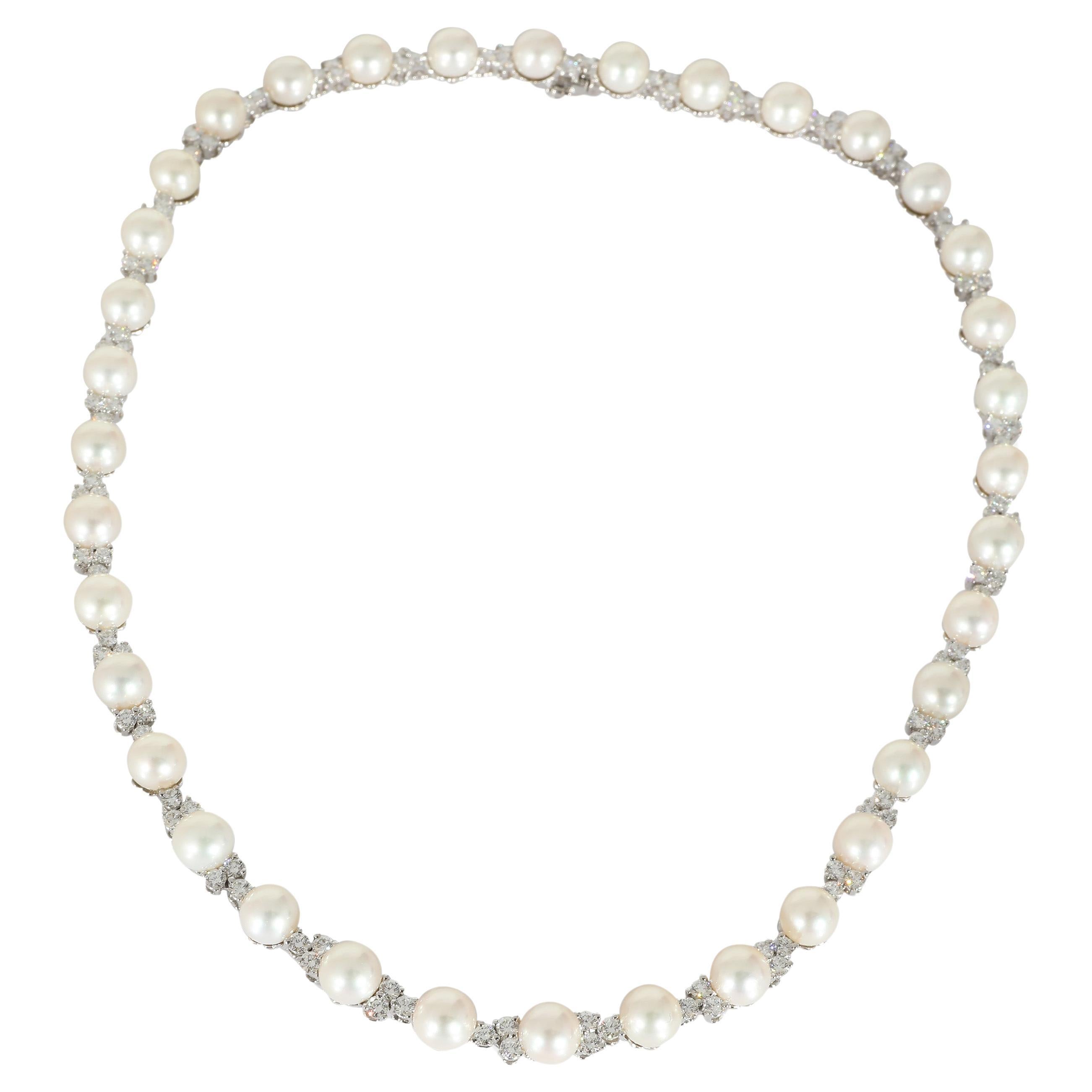 Tiffany & Co. Aria Trio Perlen & Diamanten Halskette aus Platin 4,91 CTW