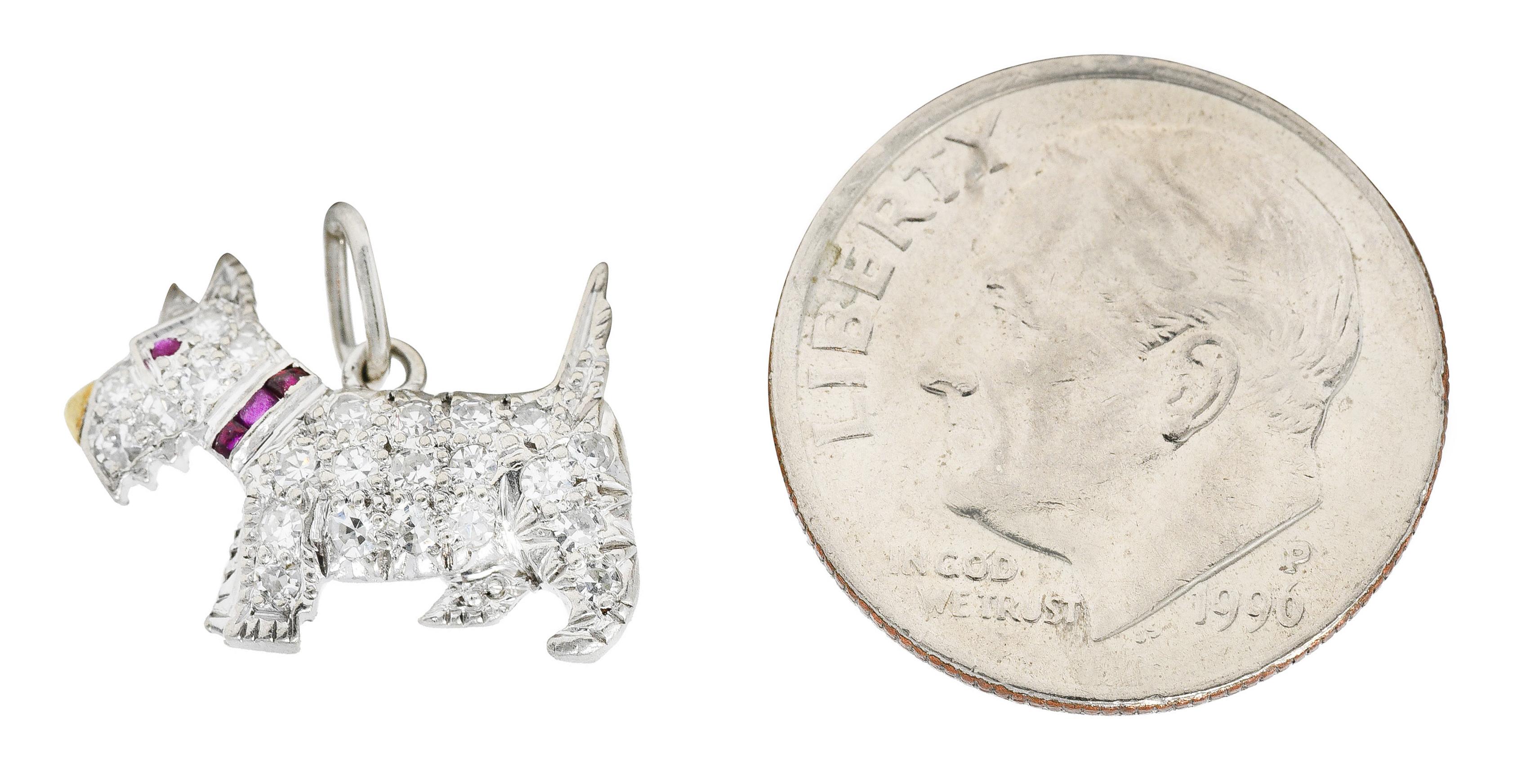 Single Cut Tiffany & Co. Art Deco 0.35 Carat Pave Diamond Ruby Platinum Scottish Terrier