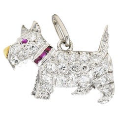 Tiffany & Co. Art Deco 0.35 Carat Pave Diamond Ruby Platinum Scottish Terrier