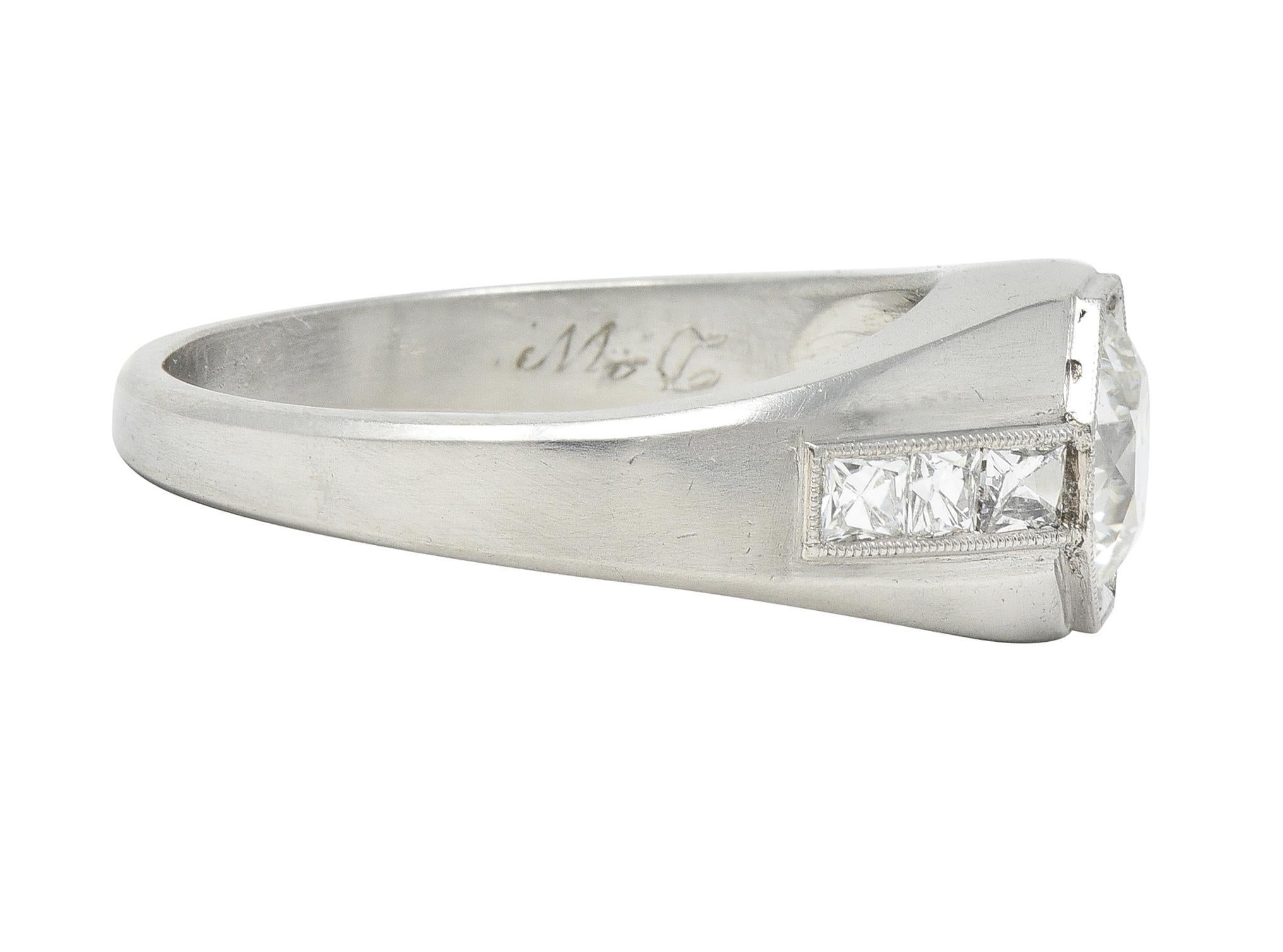 Tiffany & Co. Bague de fiançailles Art déco en platine avec diamant européen ancien de 1,20 carat Excellent état - En vente à Philadelphia, PA