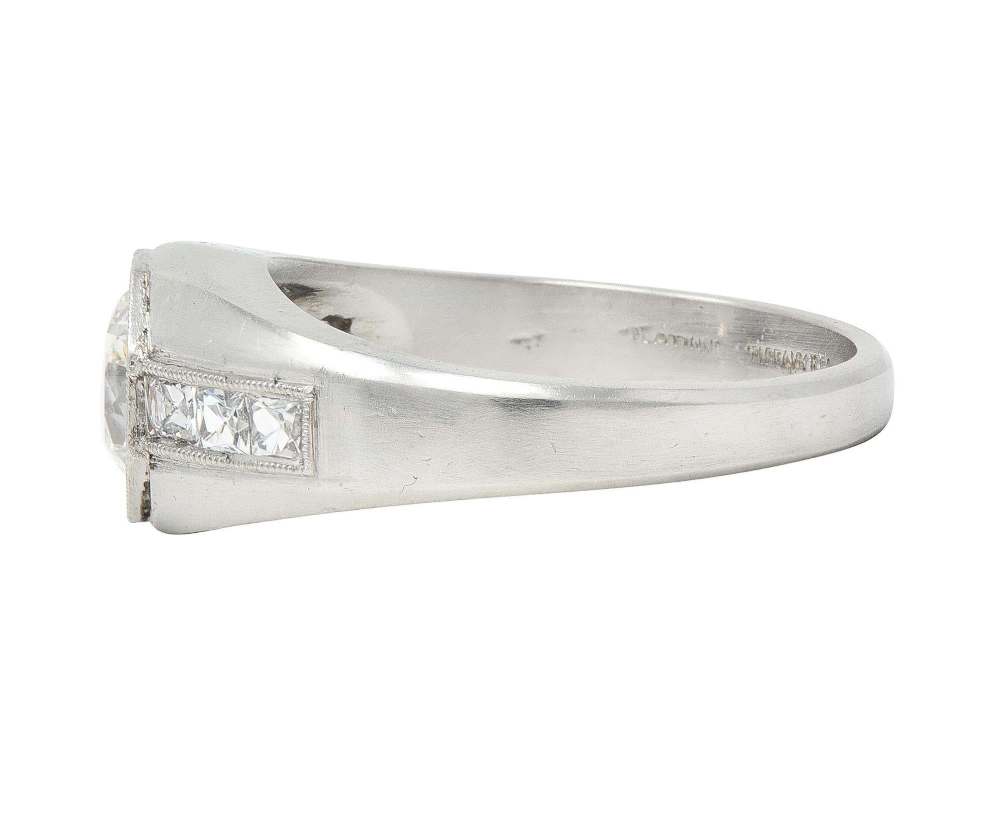 Tiffany & Co. Bague de fiançailles Art déco en platine avec diamant européen ancien de 1,20 carat en vente 1