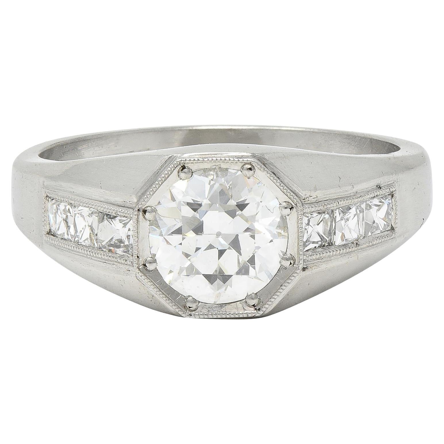 Tiffany & Co. Bague de fiançailles Art déco en platine avec diamant européen ancien de 1,20 carat