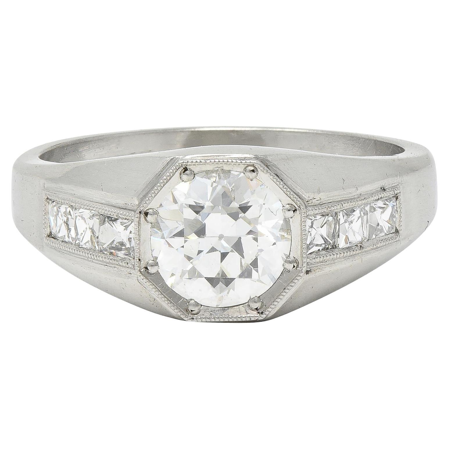 Tiffany&Co Art Deco Style 1.20 CTW Old European Diamond Platinum Engagement Ring For Sale