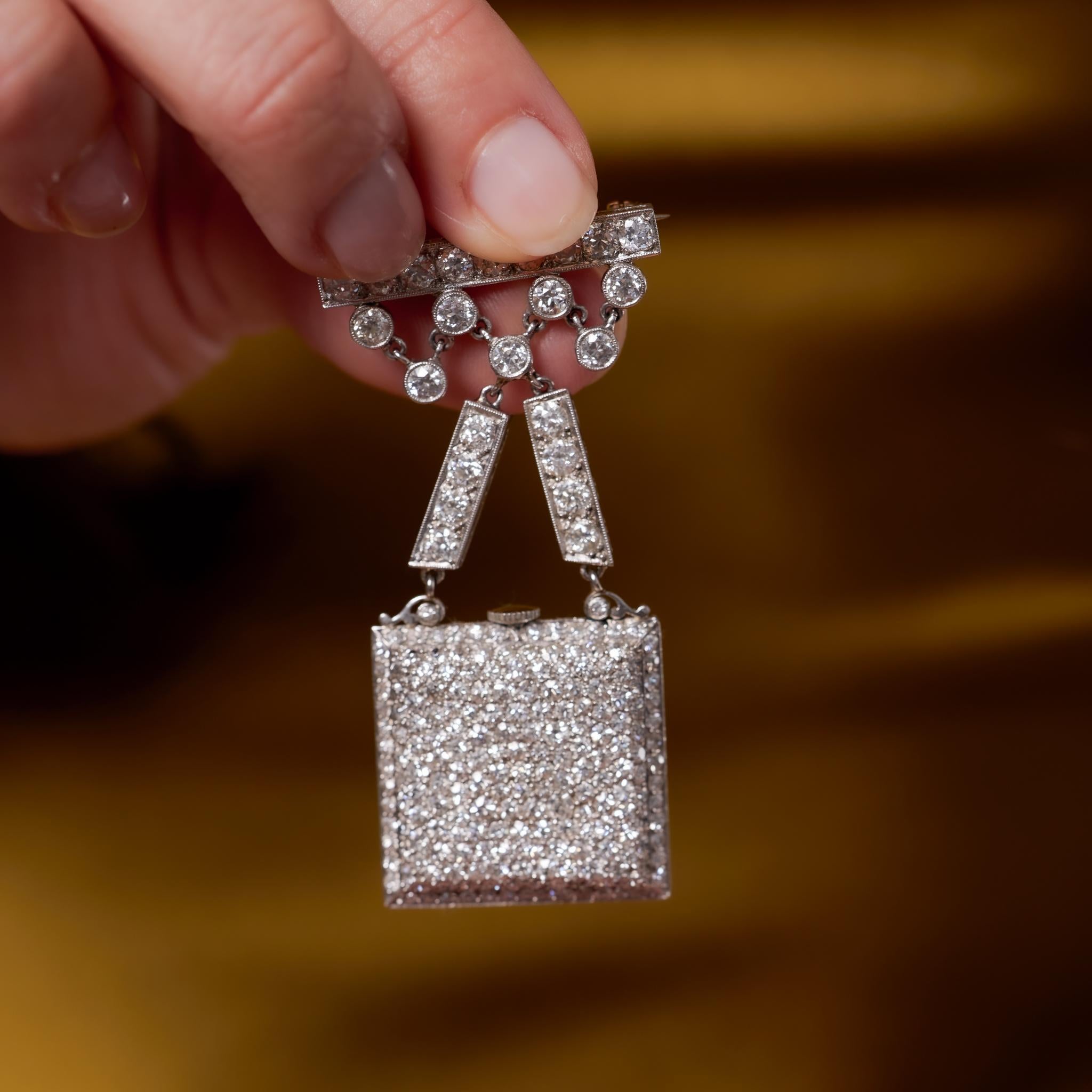 Tiffany & Co. Art Deco 13.40 carat diamond platinum watch brooch In Good Condition In Beverly Hills, CA