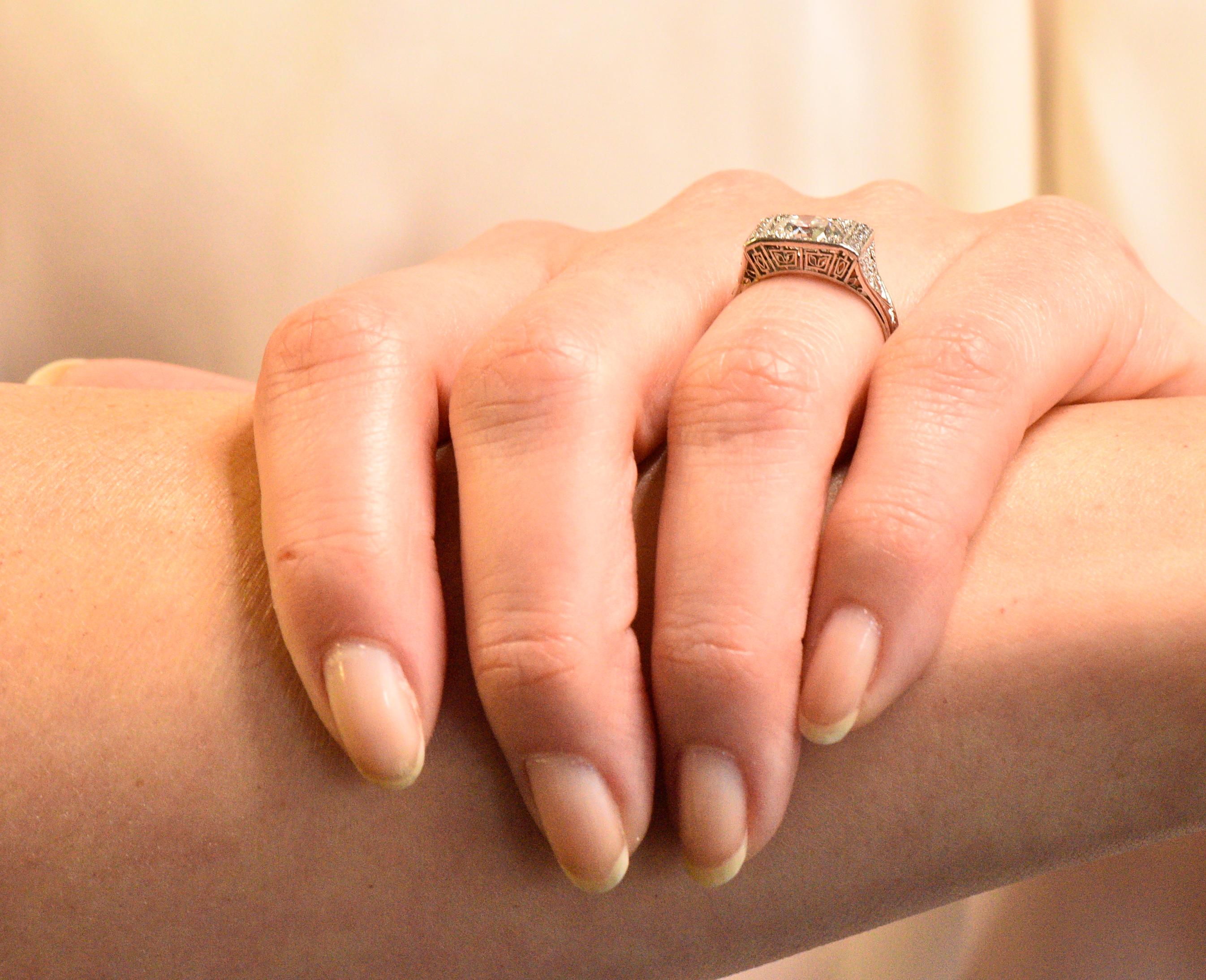 Tiffany & Co. Art Deco 1.45 Carat Diamond Platinum Engagement Ring GIA 8