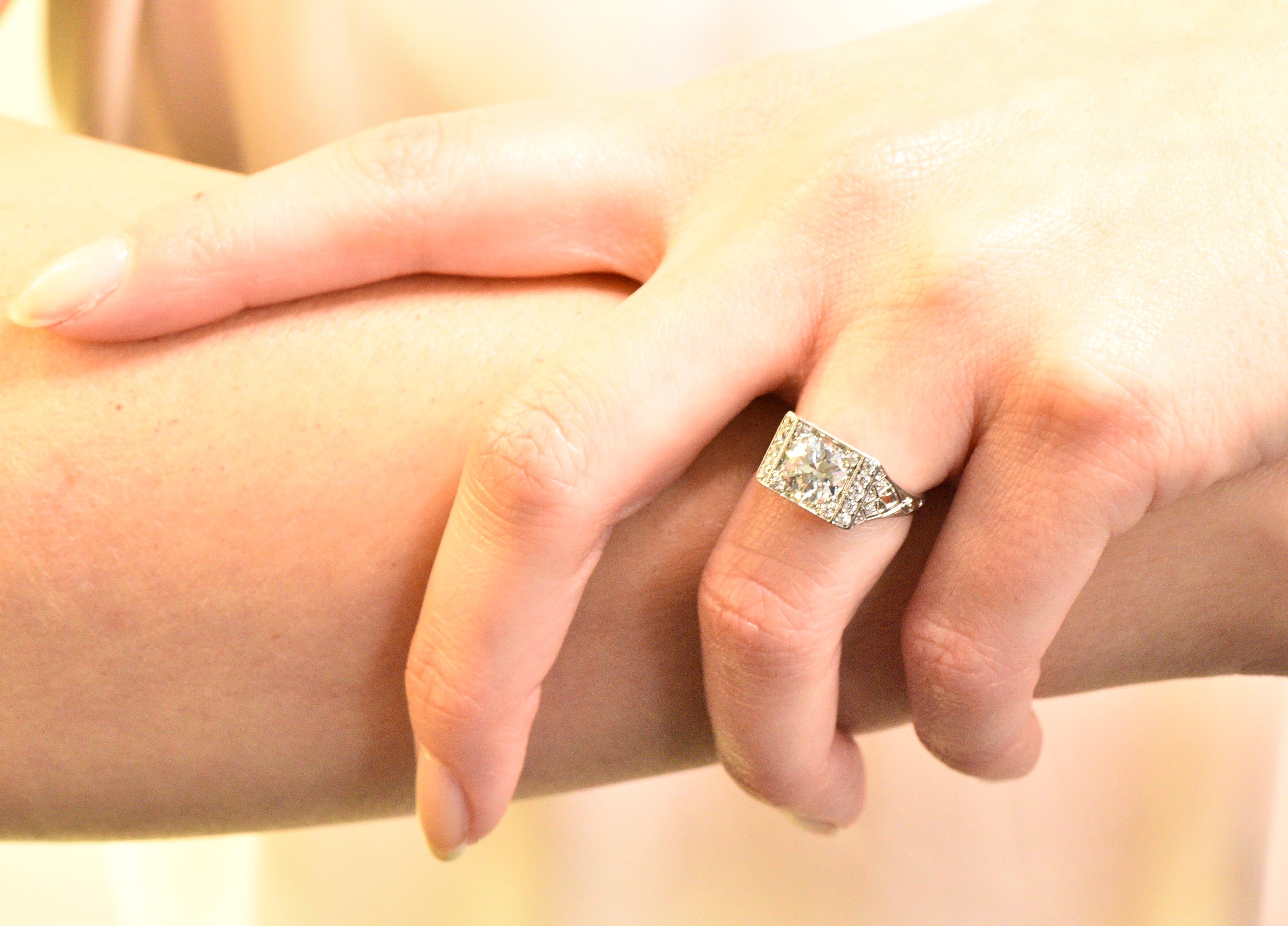 Tiffany & Co. Art Deco 1.45 Carat Diamond Platinum Engagement Ring GIA 6