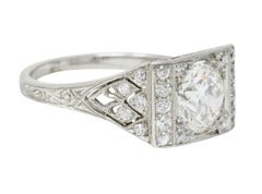 Tiffany & Co. Art Deco 1.45 Carat Diamond Platinum Engagement Ring GIA