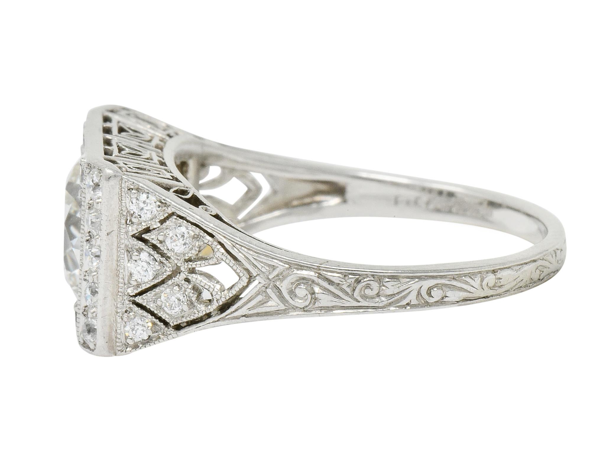 Tiffany & Co. Art Deco 1.45 Carat Diamond Platinum Engagement Ring GIA In Excellent Condition In Philadelphia, PA