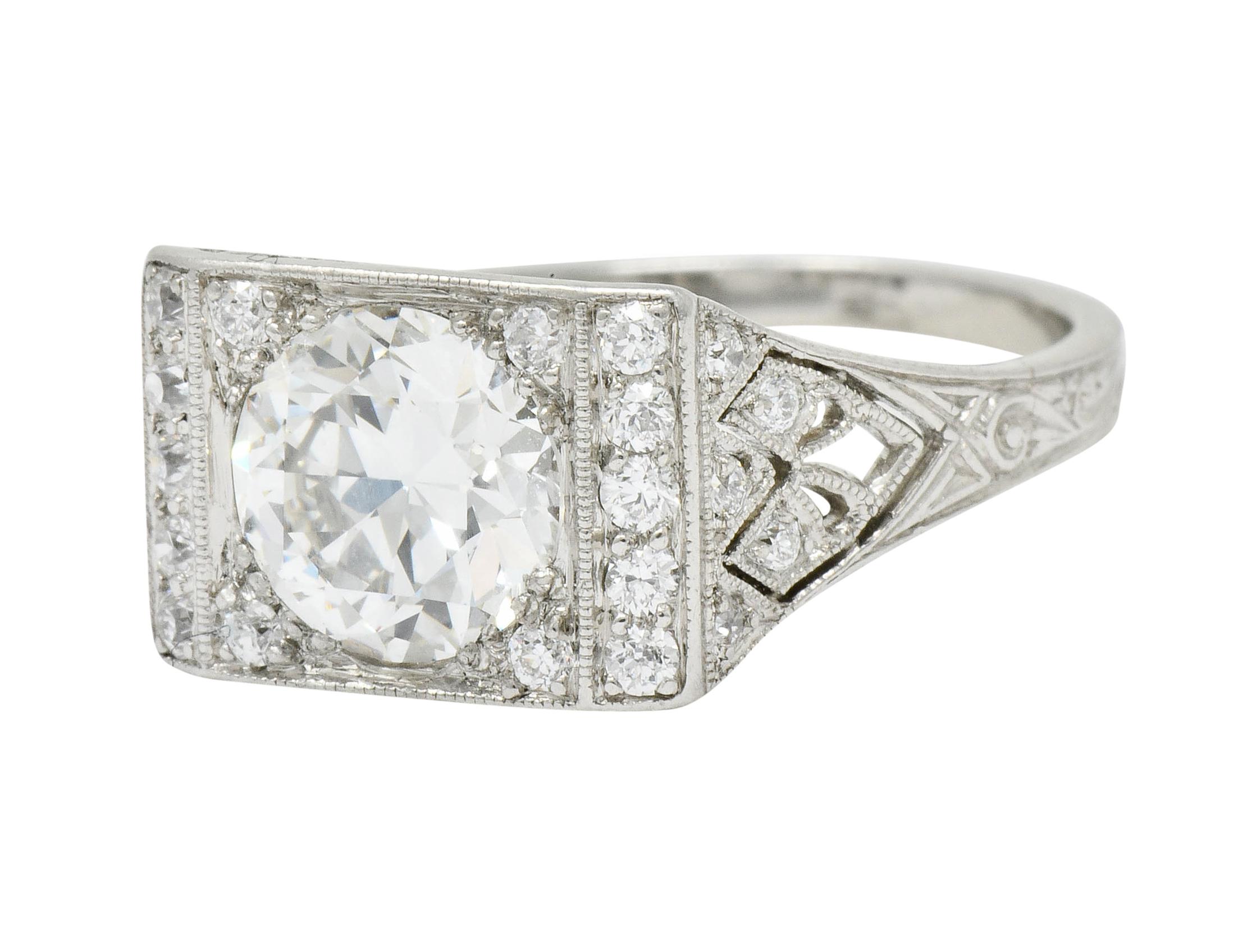 Women's or Men's Tiffany & Co. Art Deco 1.45 Carat Diamond Platinum Engagement Ring GIA