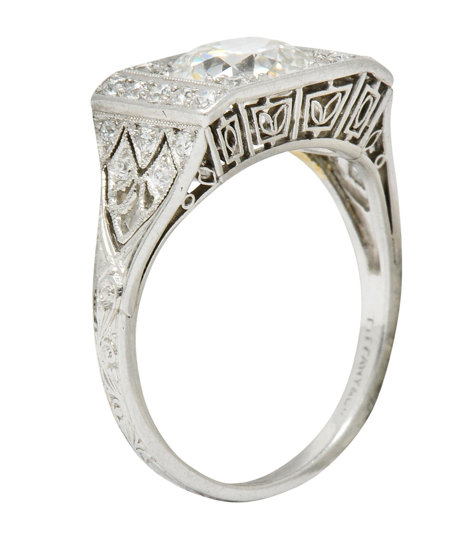 Tiffany & Co. Art Deco 1.45 Carat Diamond Platinum Engagement Ring GIA 3