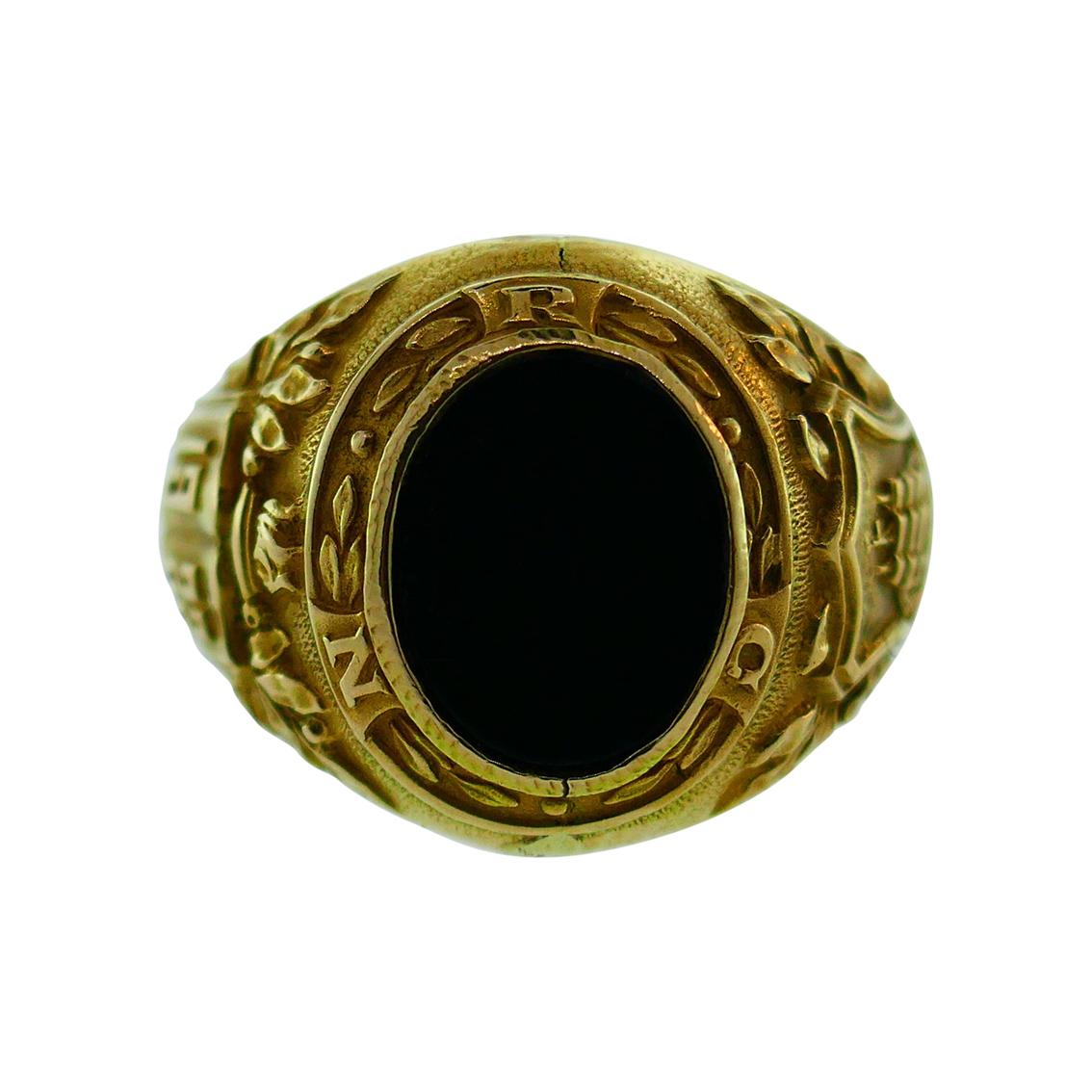 Tiffany & Co. Art Deco 14k Yellow Gold and Onyx College Class Ring, circa 1922