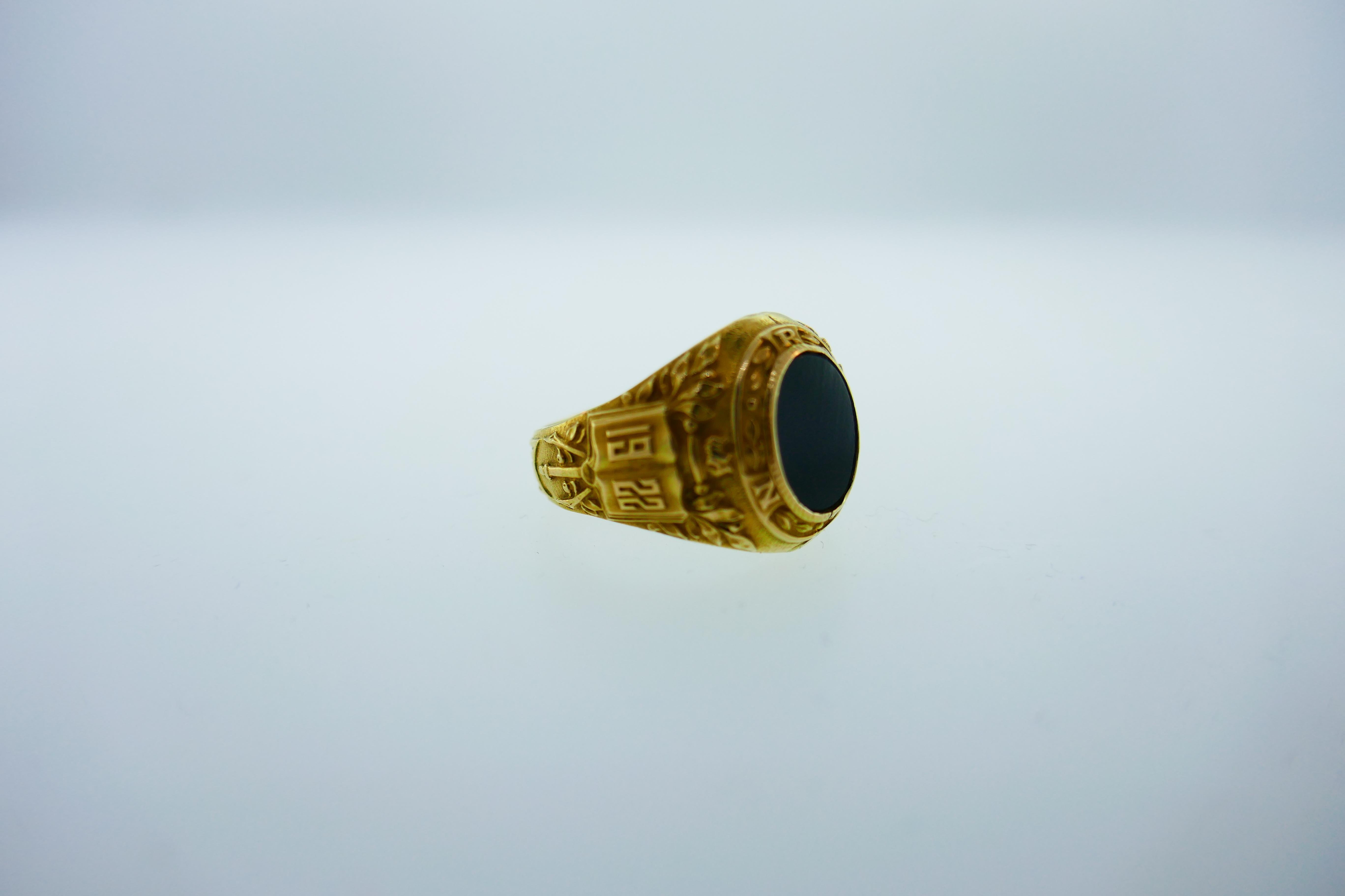 Tiffany & Co. Art Deco 14k Yellow Gold and Onyx College Class Ring, circa 1922 1
