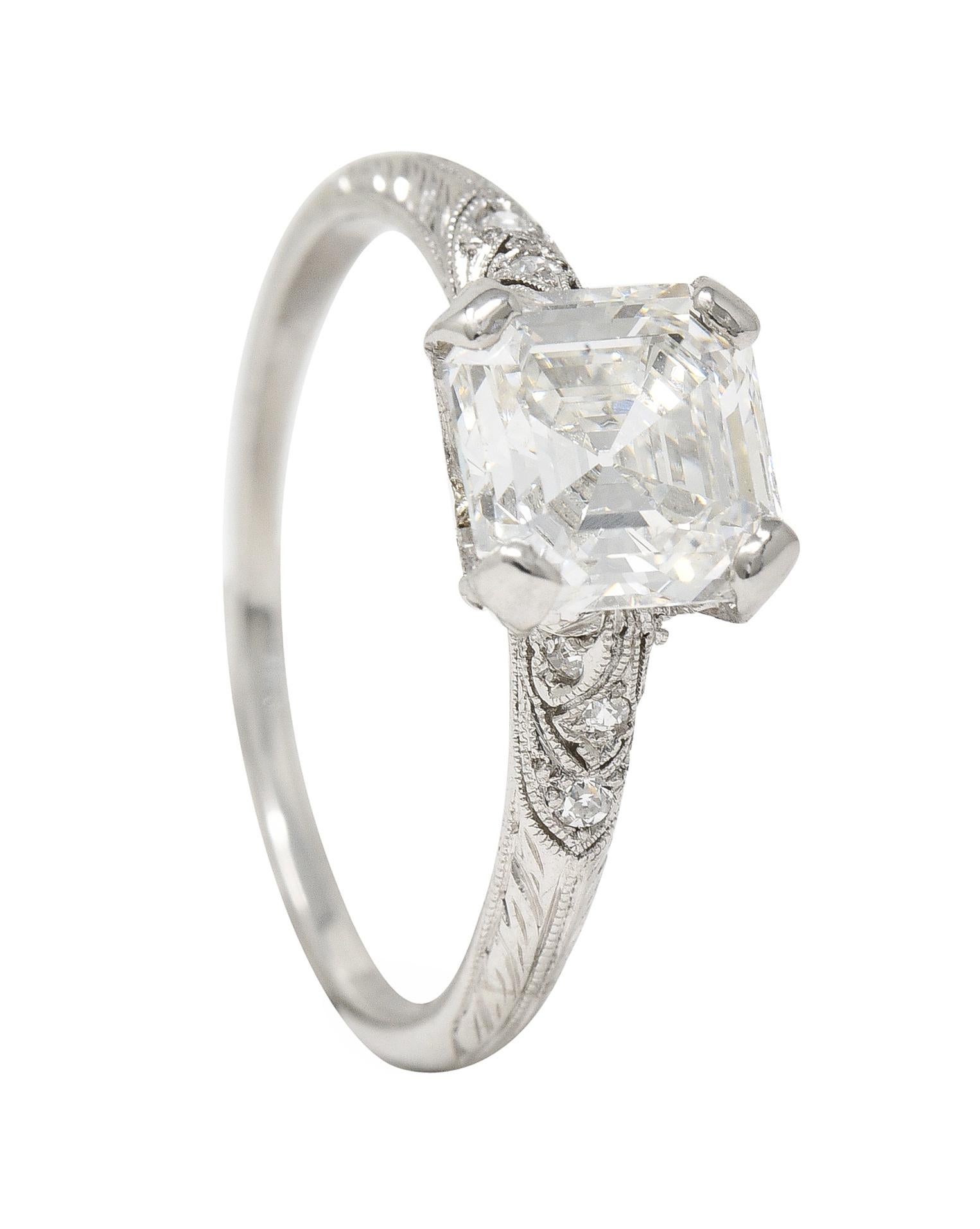Tiffany & Co. Art Deco 1.88 CTW Asscher Cut Diamond Platinum Engagement Ring GIA 4