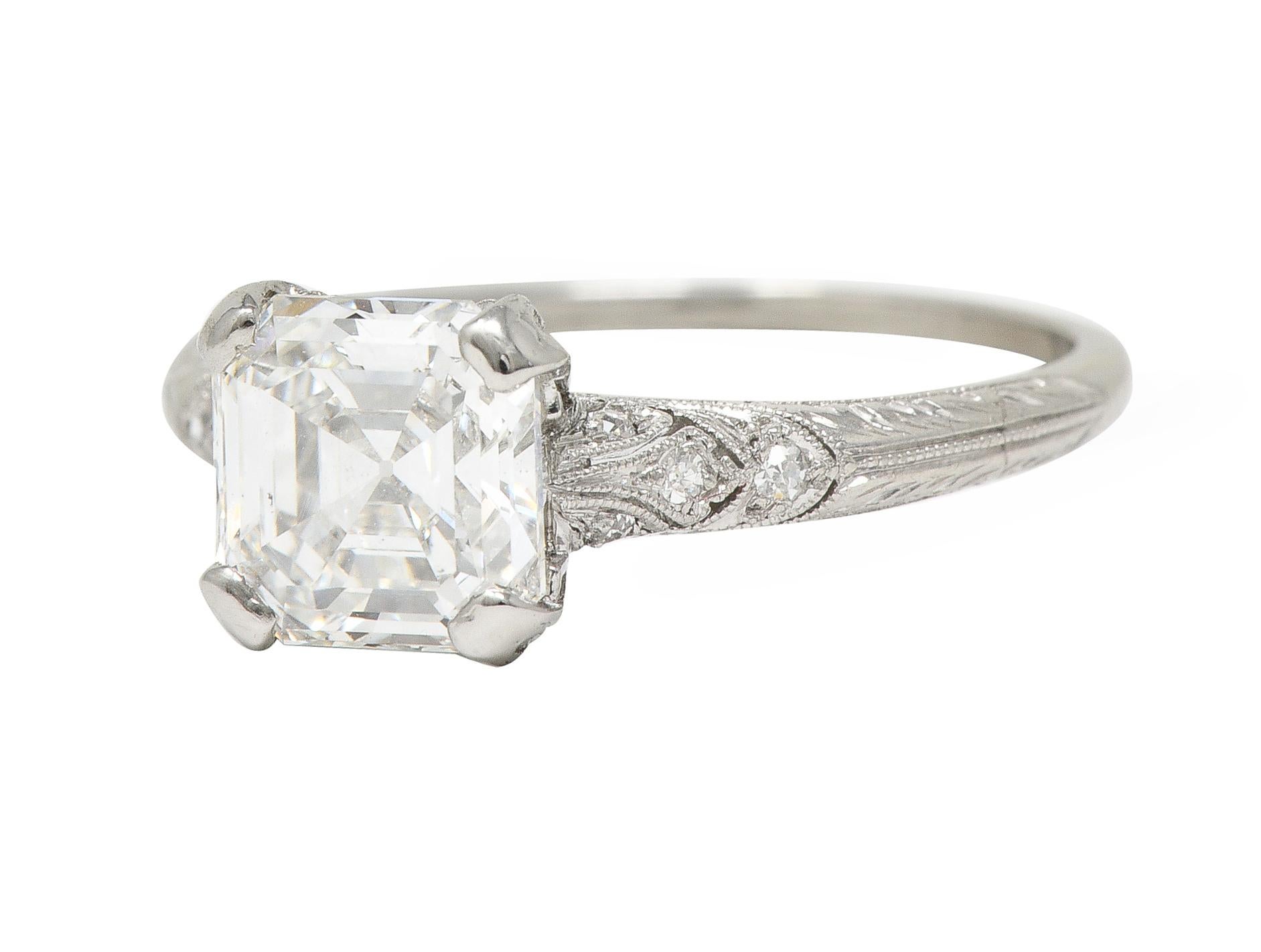 Women's or Men's Tiffany & Co. Art Deco 1.88 CTW Asscher Cut Diamond Platinum Engagement Ring GIA