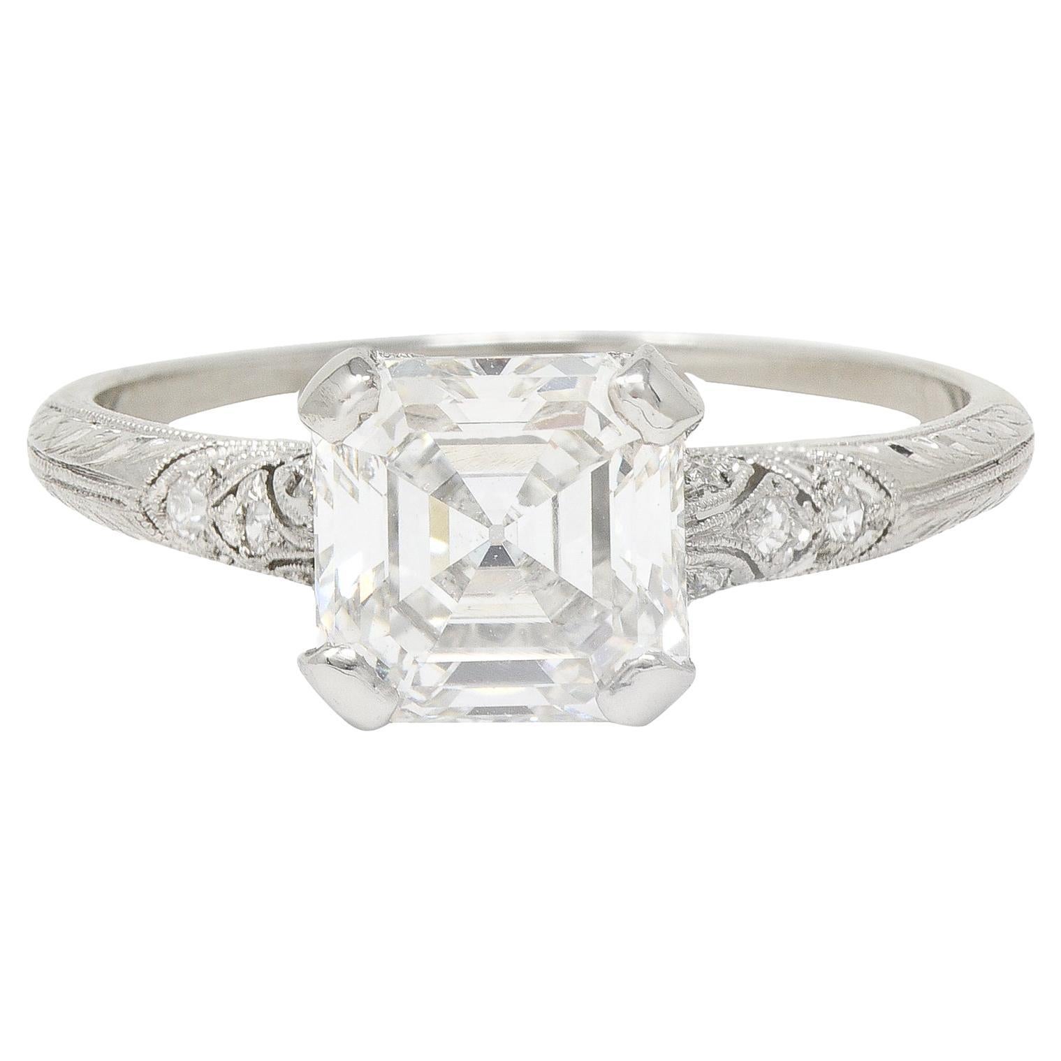 Tiffany & Co. Art Deco 1.88 CTW Asscher Cut Diamond Platinum Engagement Ring GIA
