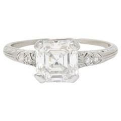 Antique Tiffany & Co. Art Deco 1.88 CTW Asscher Cut Diamond Platinum Engagement Ring GIA