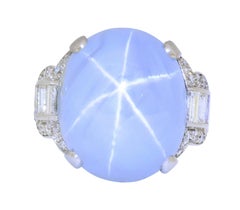 Tiffany & Co. Art Deco 21.00 Carat Star Sapphire Diamond Platinum Cocktail Ring