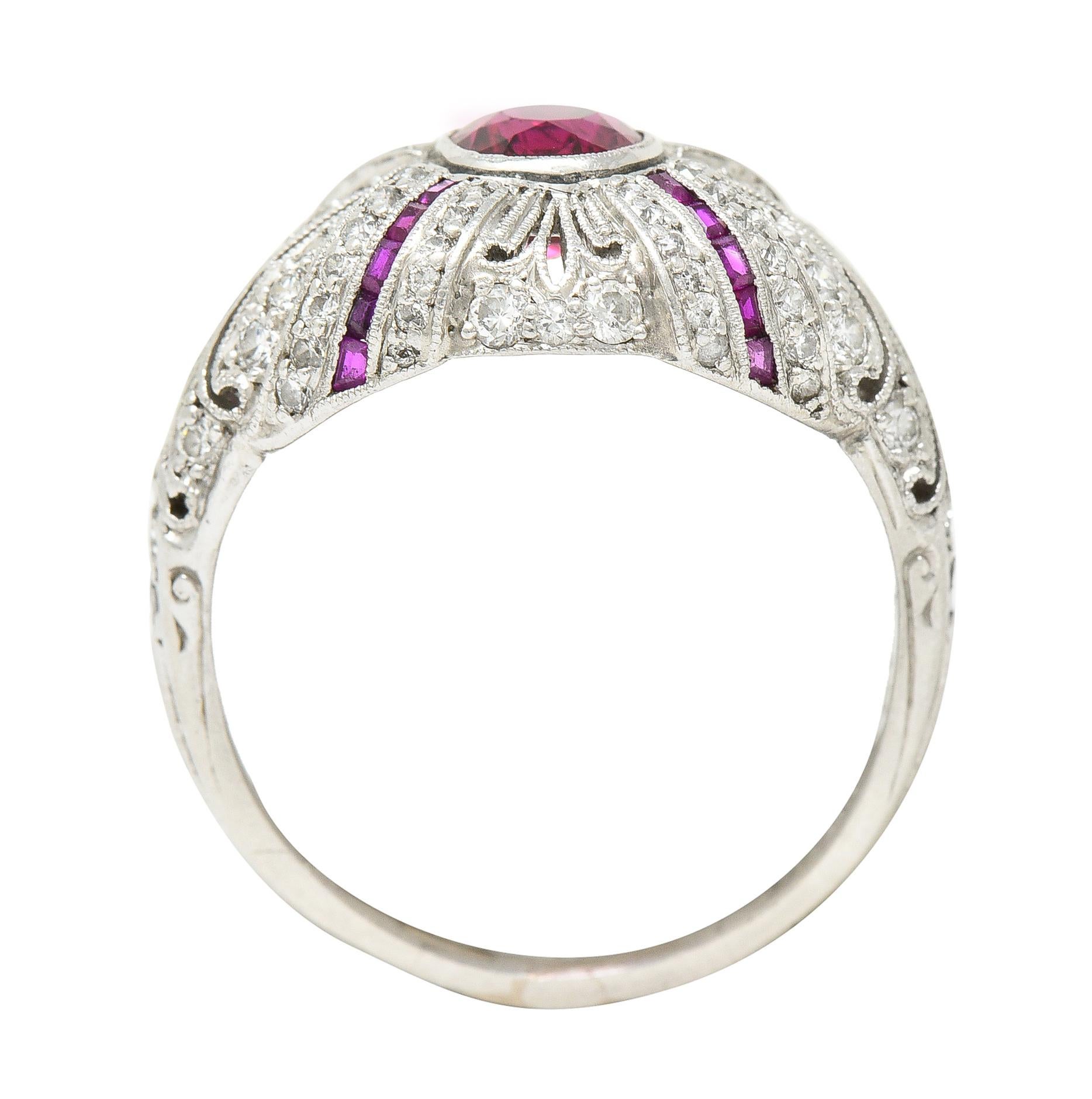 Tiffany & Co. Art Deco 2.15 Carats No Heat Ruby Diamond Platinum Bombé Ring GIA 5