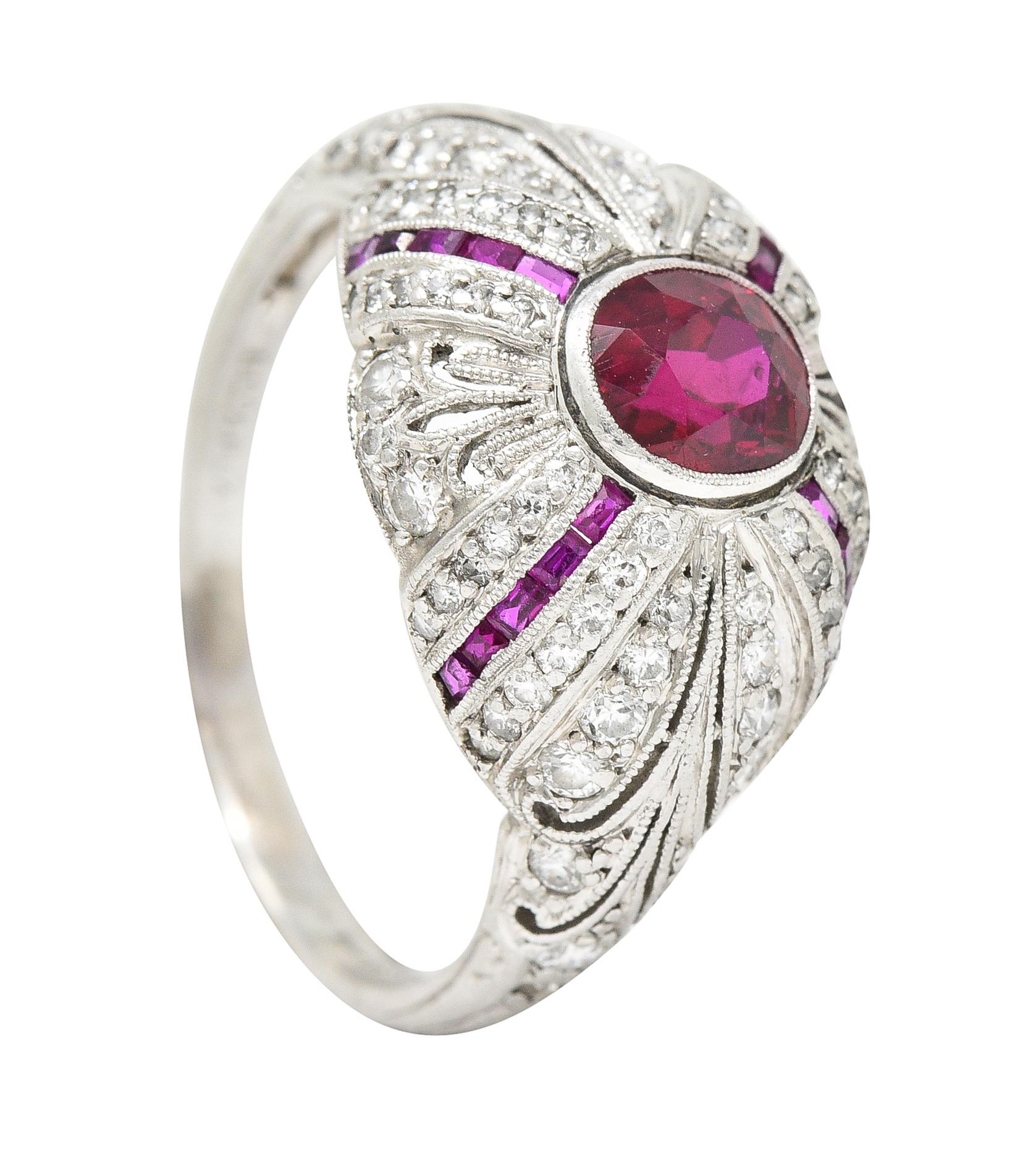 Tiffany & Co. Art Deco 2.15 Carats No Heat Ruby Diamond Platinum Bombé Ring GIA 6