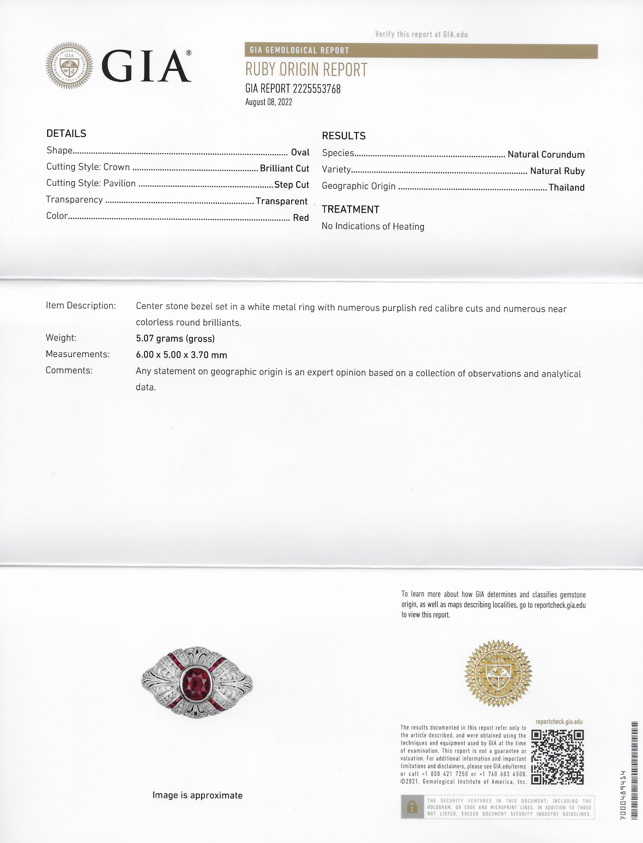 Tiffany & Co. Art Deco 2.15 Carats No Heat Ruby Diamond Platinum Bombé Ring GIA 7
