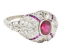 Tiffany & Co. Art Deco 2.15 Carats No Heat Ruby Diamond Platinum Bombé Ring GIA