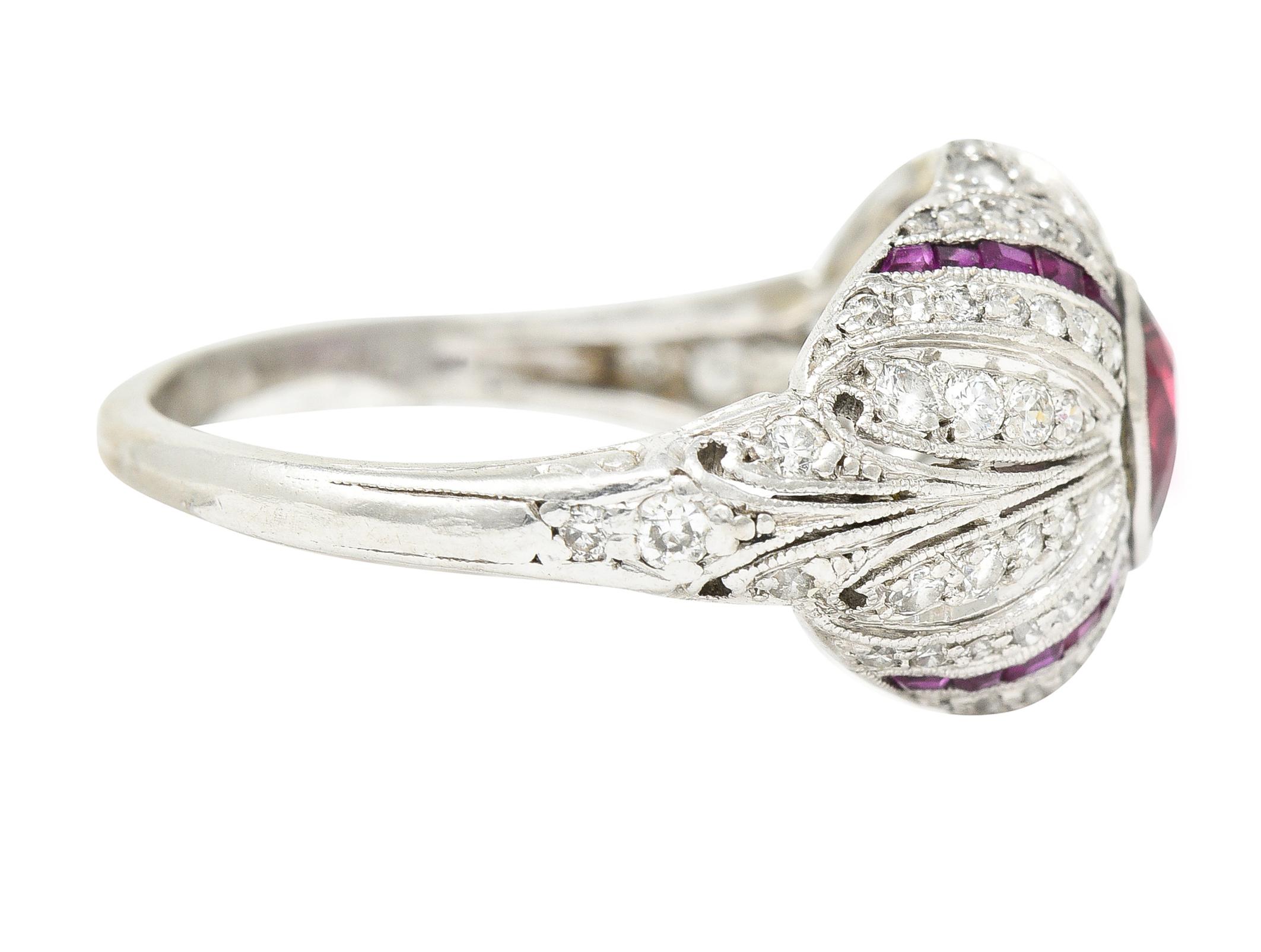 Oval Cut Tiffany & Co. Art Deco 2.15 Carats No Heat Ruby Diamond Platinum Bombé Ring GIA