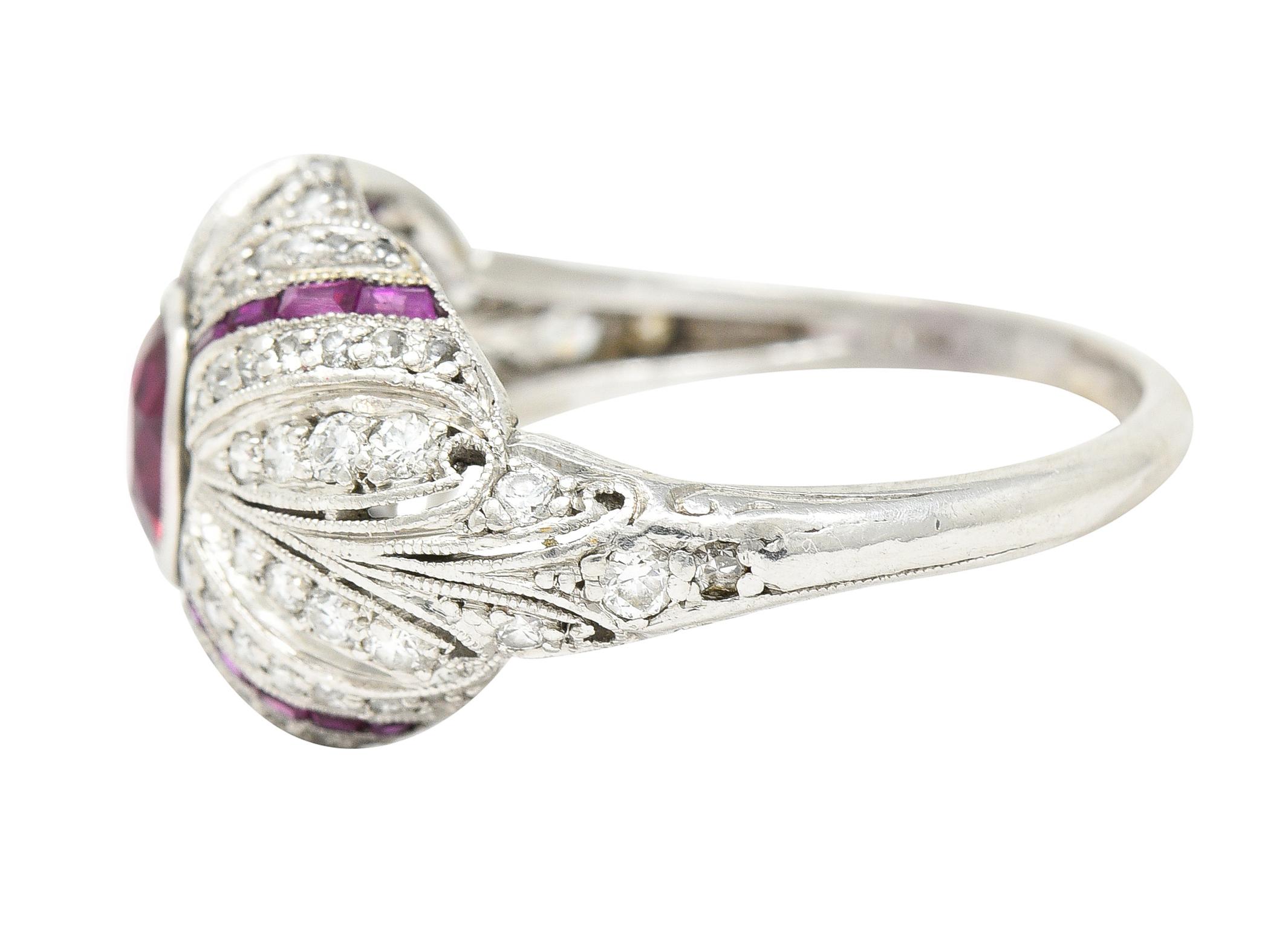 Women's or Men's Tiffany & Co. Art Deco 2.15 Carats No Heat Ruby Diamond Platinum Bombé Ring GIA