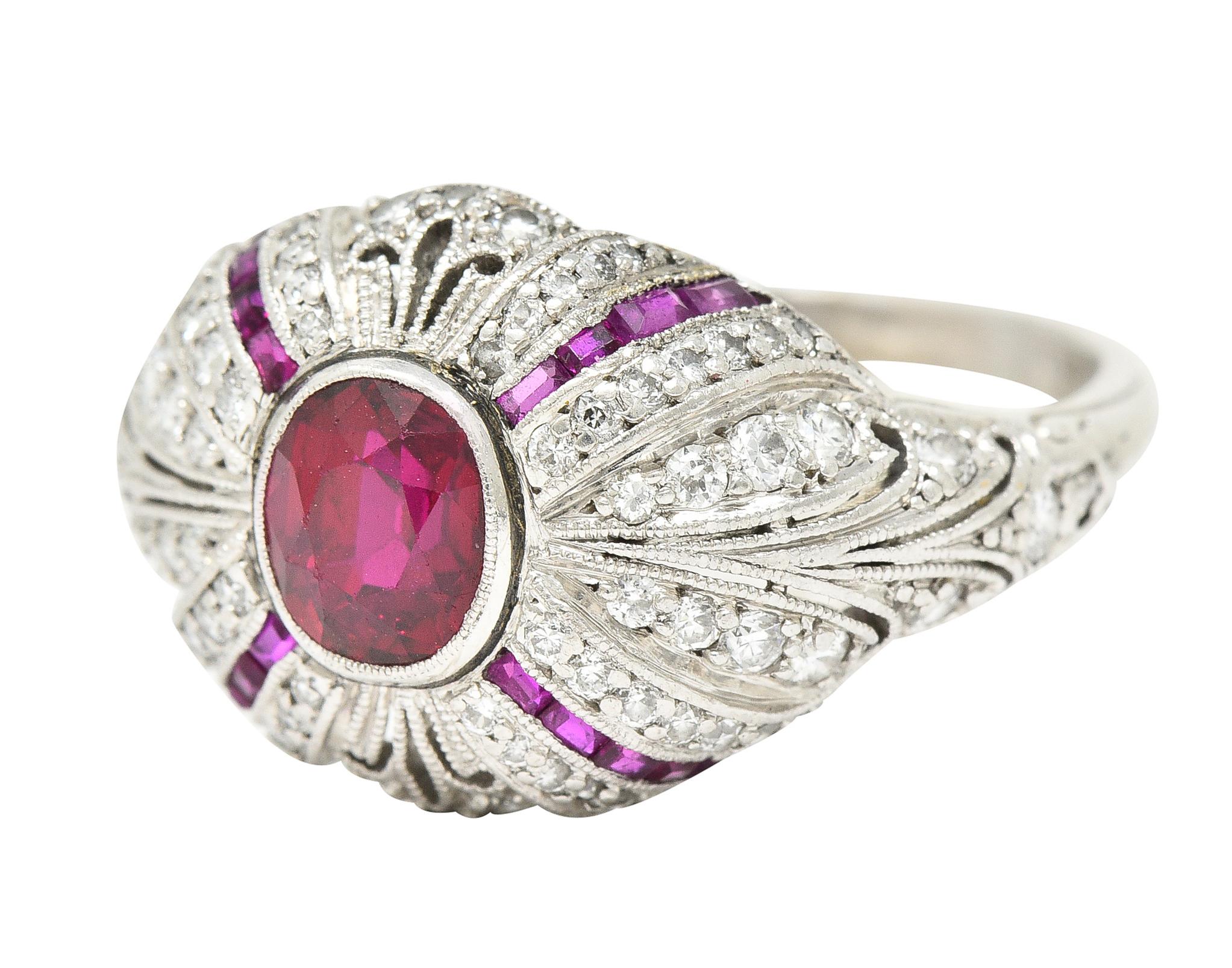 Tiffany & Co. Art Deco 2.15 Carats No Heat Ruby Diamond Platinum Bombé Ring GIA 1