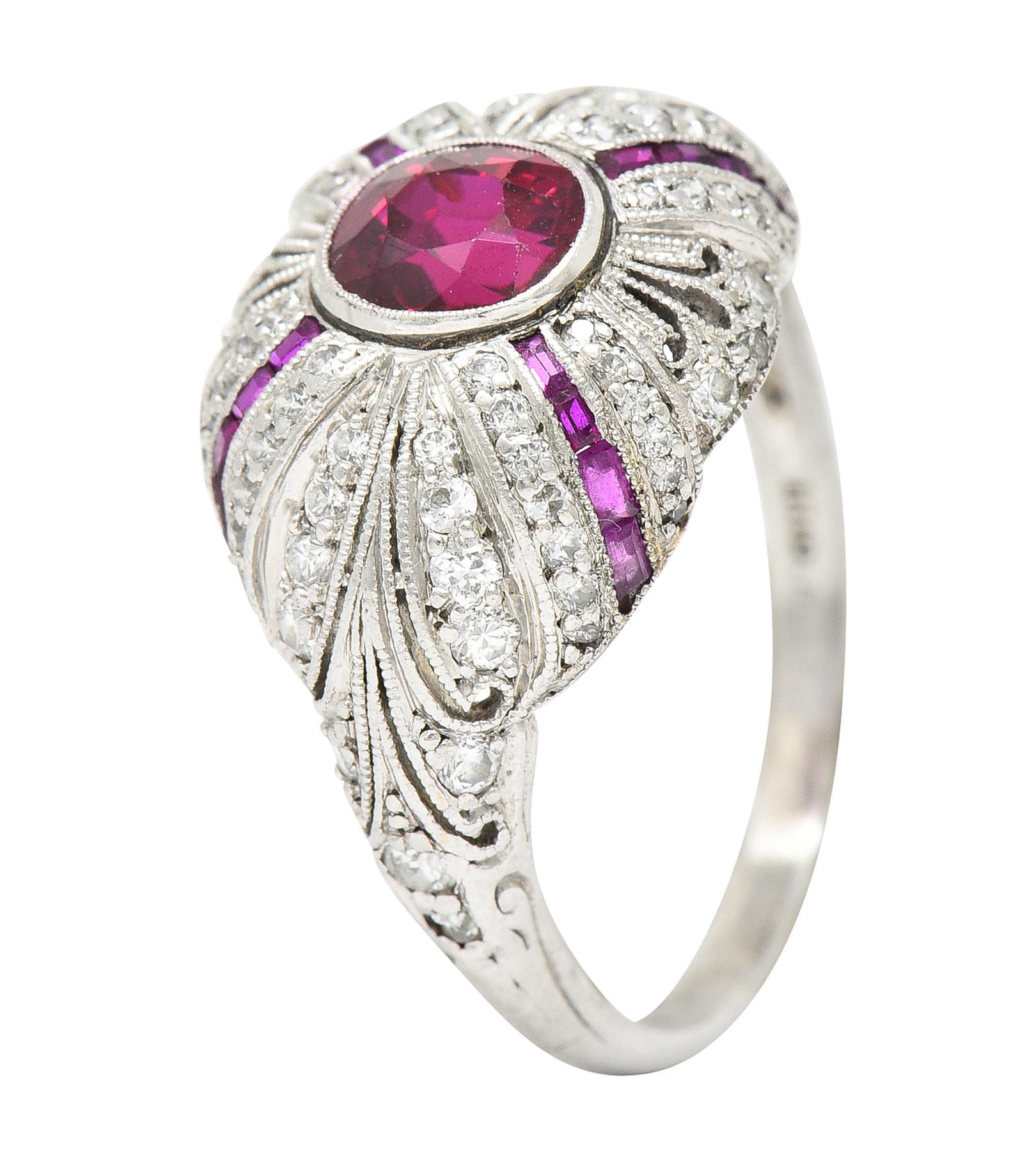 Tiffany & Co. Art Deco 2.15 Carats No Heat Ruby Diamond Platinum Bombé Ring GIA 3