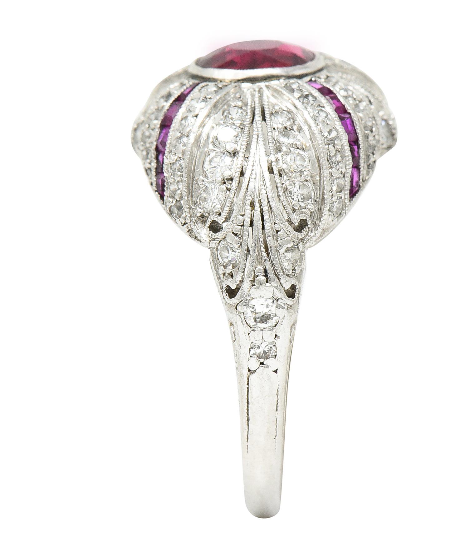 Tiffany & Co. Art Deco 2.15 Carats No Heat Ruby Diamond Platinum Bombé Ring GIA 4