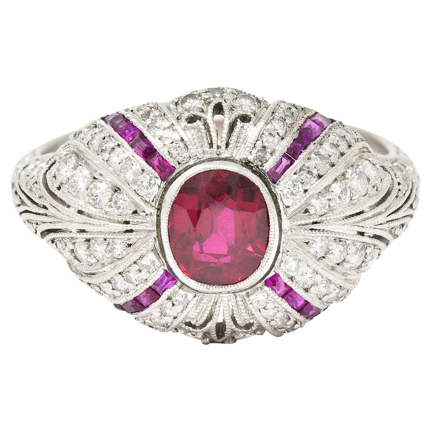 Tiffany & Co. Art Deco 2.15 Carats No Heat Ruby Diamond Platinum Bombé Ring GIA