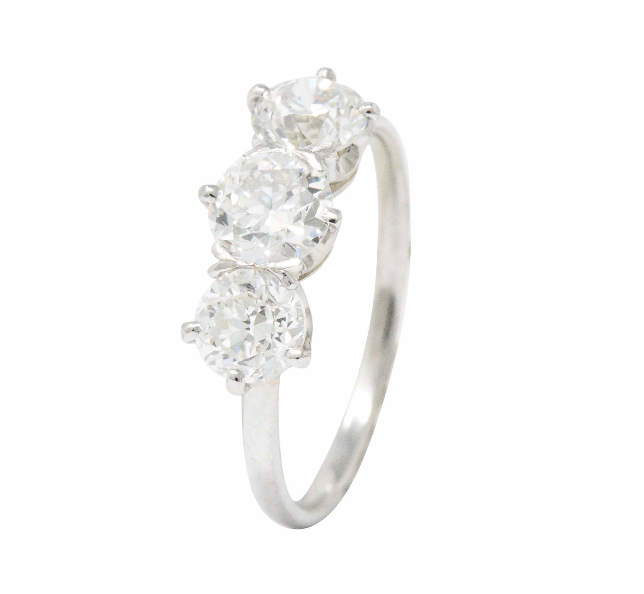 Round Cut Tiffany & Co. Retro 2.19 Carats Diamond Platinum Three Stone Ring GIA