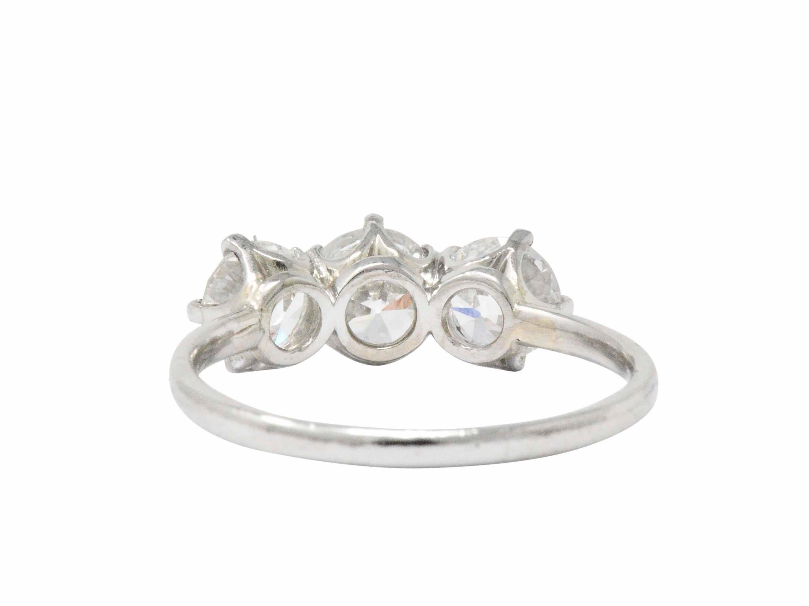 Tiffany & Co. Retro 2.19 Carats Diamond Platinum Three Stone Ring GIA In Excellent Condition In Philadelphia, PA