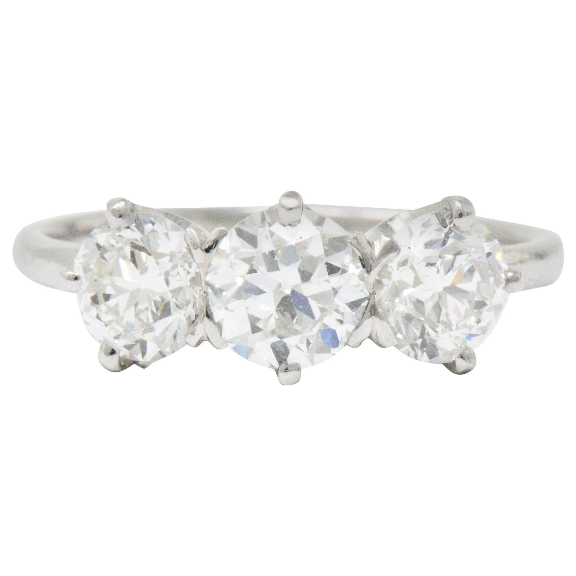 Tiffany & Co. Retro 2.19 Carats Diamond Platinum Three Stone Ring GIA