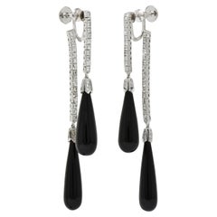Tiffany & Co. Art Deco 3.08 CTW Diamond Onyx Platinum Vintage Drop Earrings