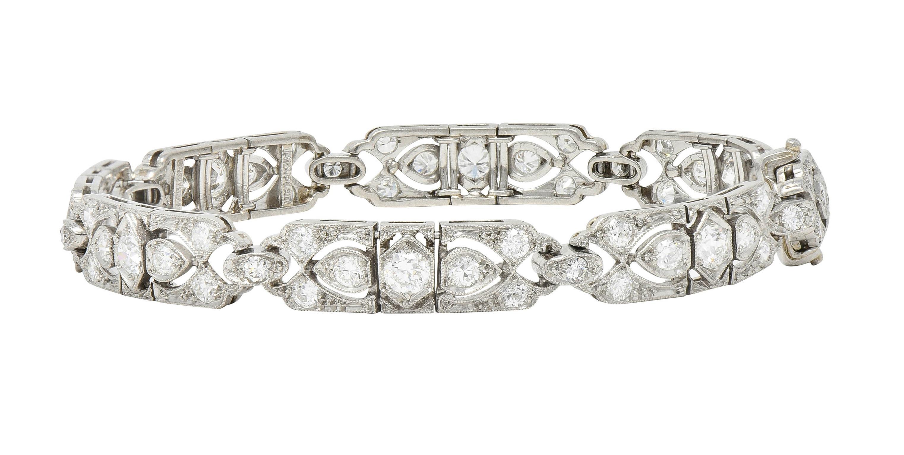 Tiffany & Co. Art Deco 3.36 CTW Diamond Platinum Geometric Antique Line Bracelet For Sale 6