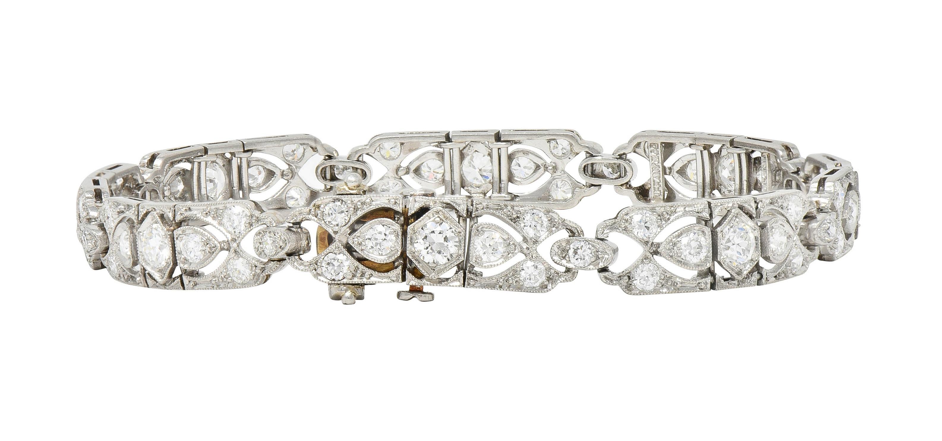 Round Cut Tiffany & Co. Art Deco 3.36 CTW Diamond Platinum Geometric Antique Line Bracelet For Sale