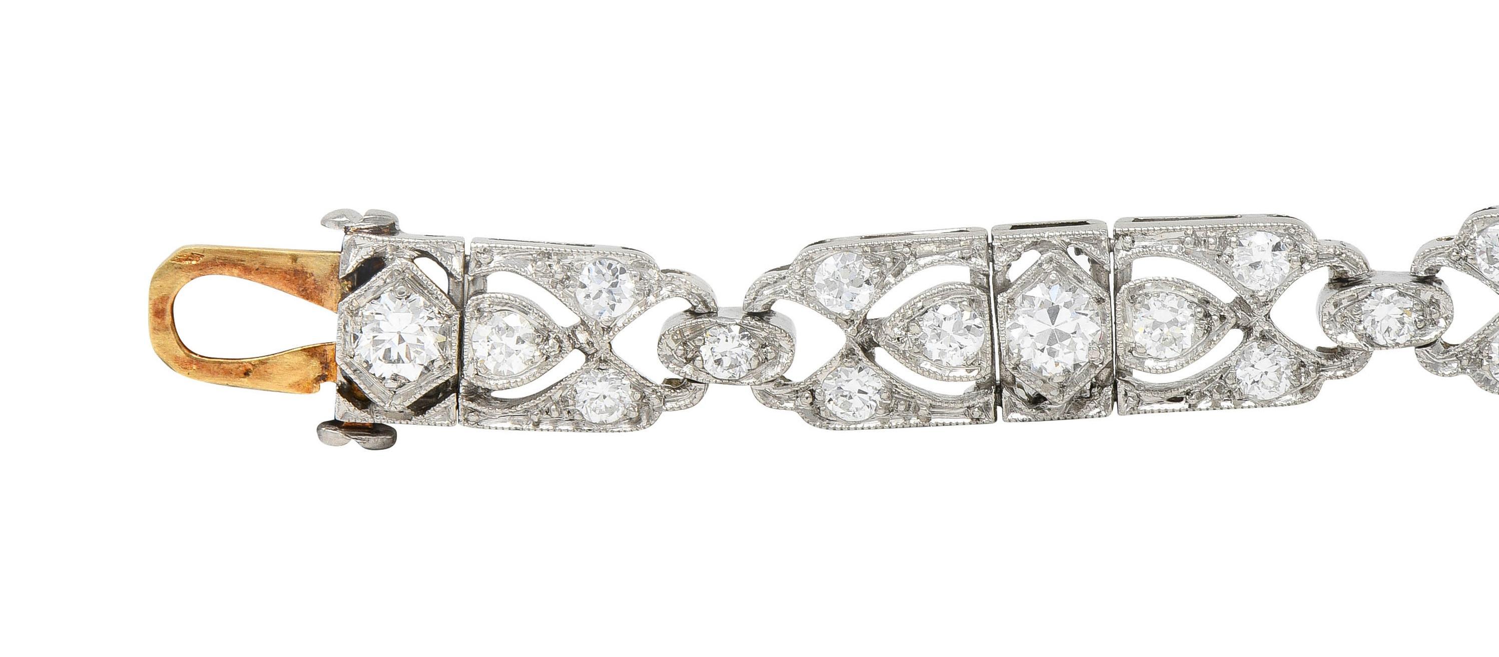 Tiffany & Co. Art Deco 3.36 CTW Diamond Platinum Geometric Antique Line Bracelet In Excellent Condition For Sale In Philadelphia, PA