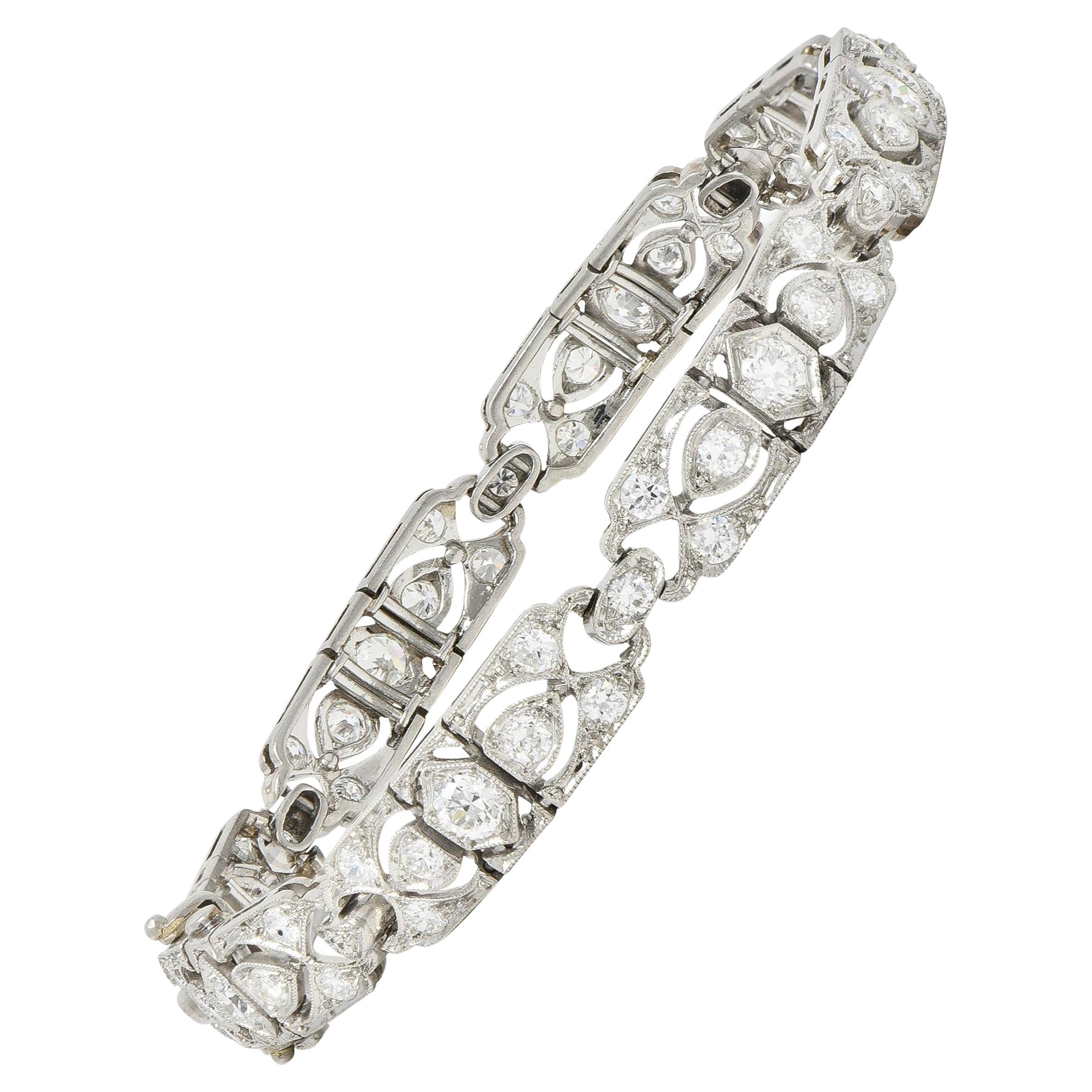 Tiffany & Co. Art Deco 3.36 CTW Diamond Platinum Geometric Antique Line Bracelet For Sale