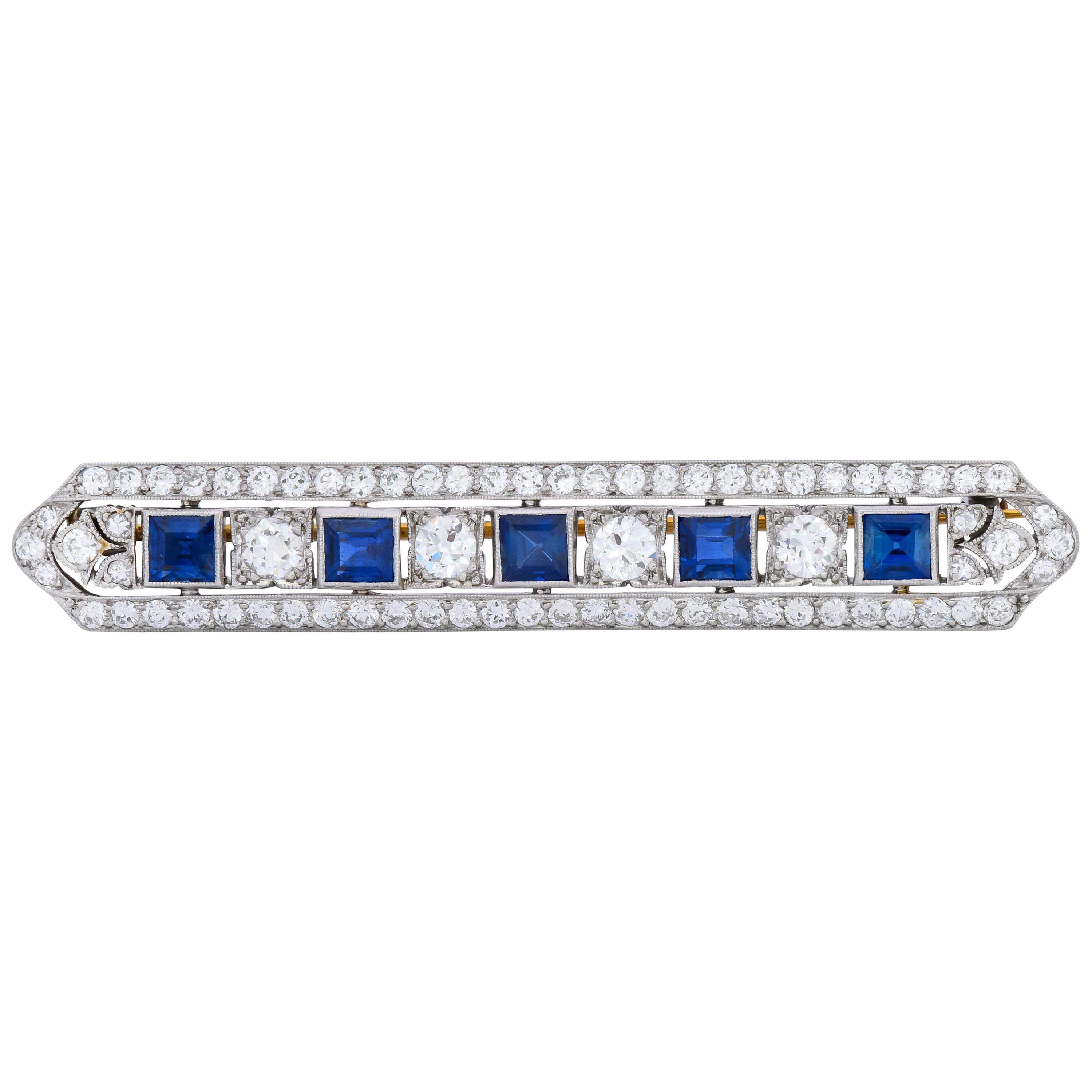 Tiffany & Co. Art Deco 5.04 Carat Sapphire Diamond Platinum Bar Brooch