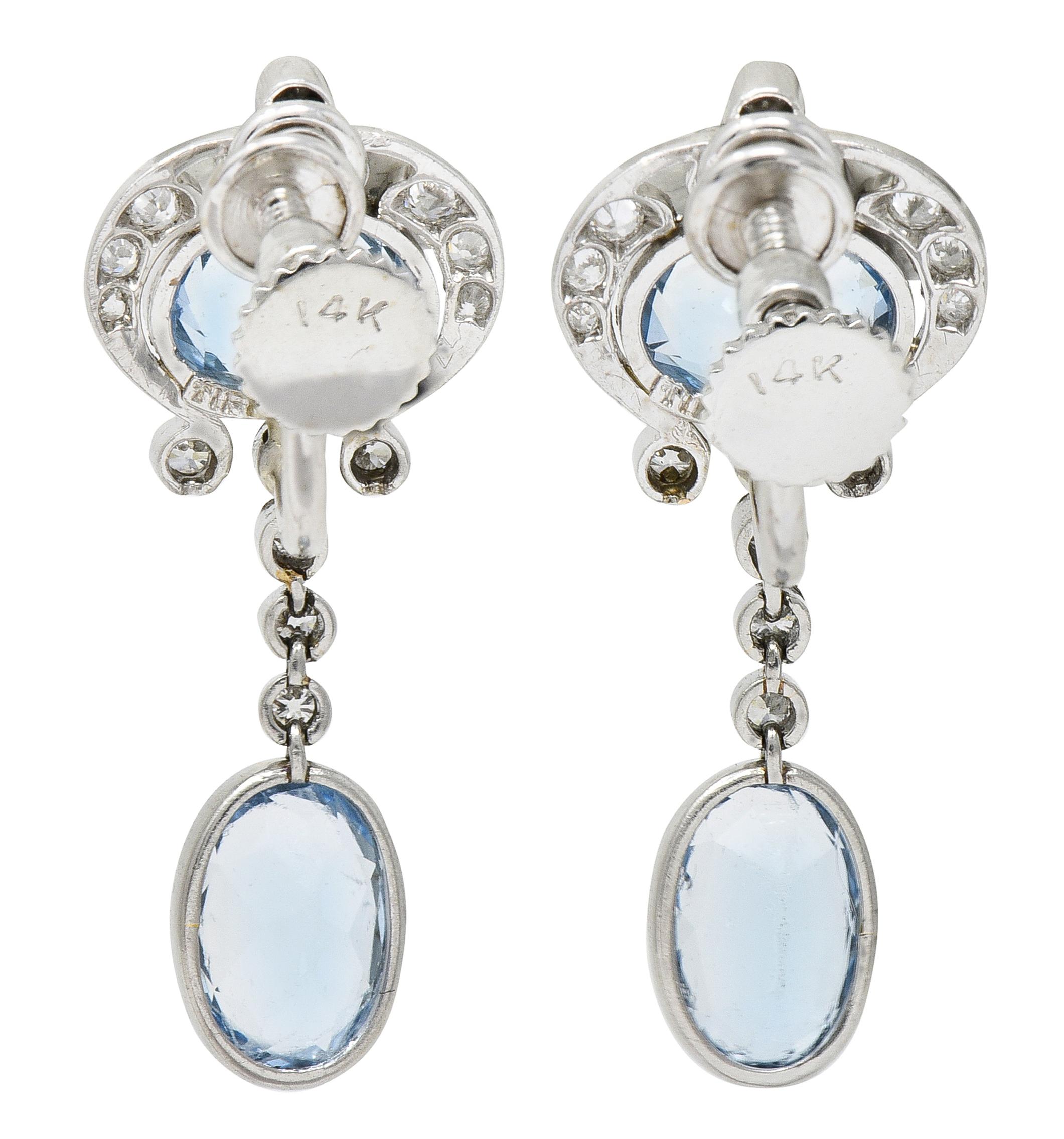 Tiffany & Co. Art Deco 5.70 CTW Aquamarine Diamond Platinum Screwback Earrings In Excellent Condition In Philadelphia, PA