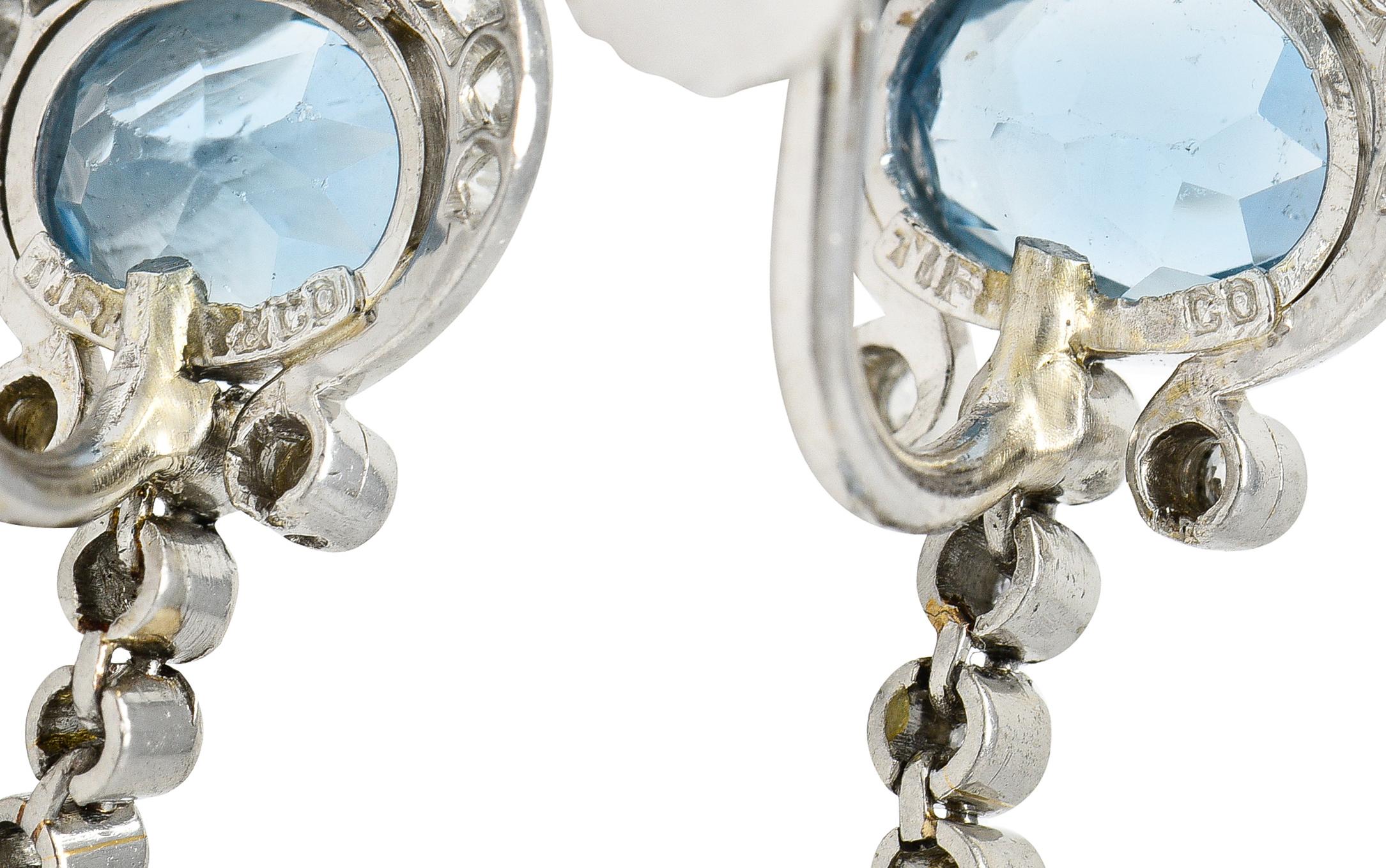 Women's or Men's Tiffany & Co. Art Deco 5.70 CTW Aquamarine Diamond Platinum Screwback Earrings