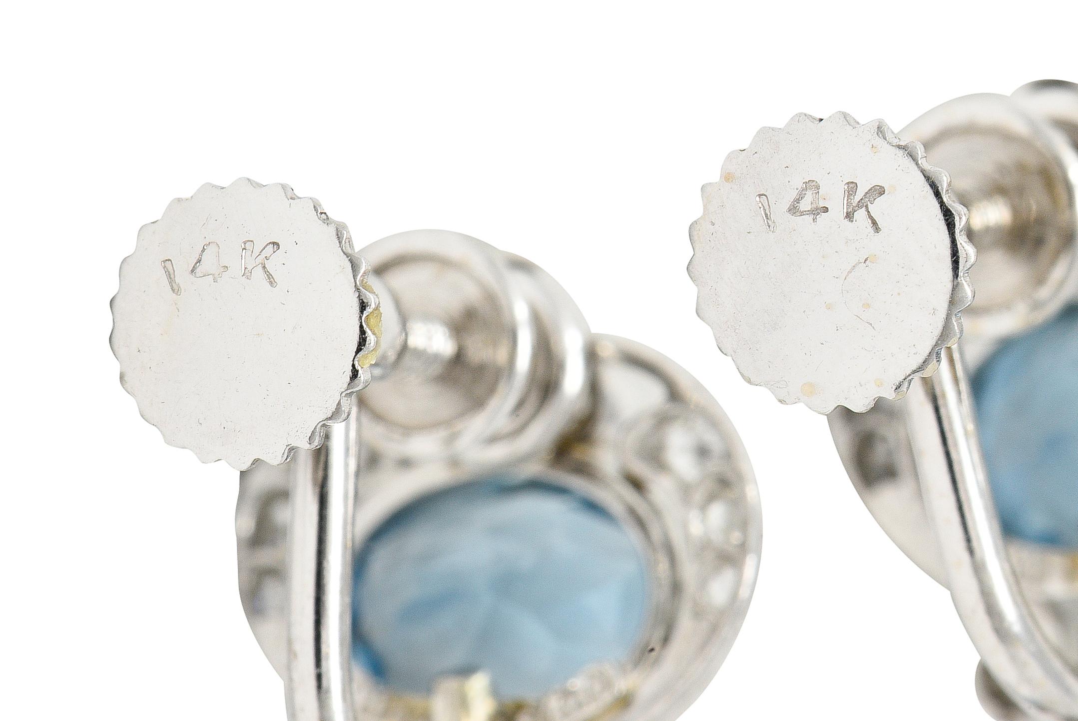 Tiffany & Co. Art Deco 5.70 CTW Aquamarine Diamond Platinum Screwback Earrings 1