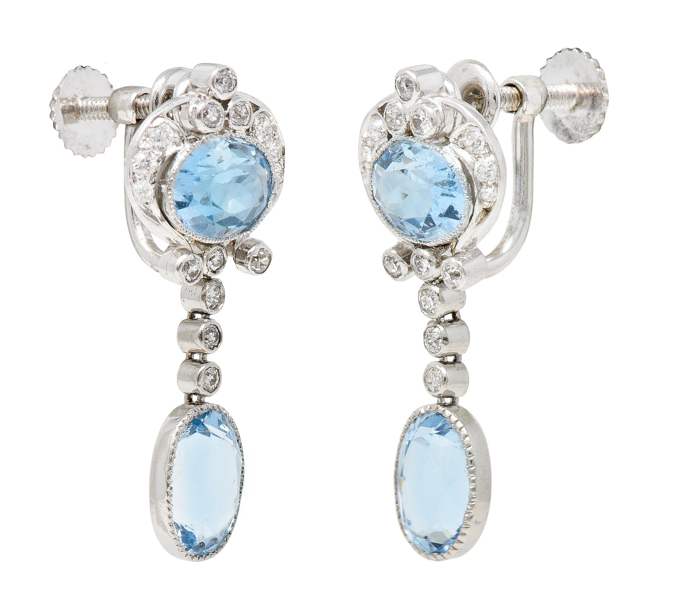 Tiffany & Co. Art Deco 5.70 CTW Aquamarine Diamond Platinum Screwback Earrings 2