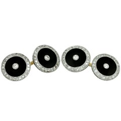 Tiffany & Co. Art Deco Antique Diamond Onyx Platinum Rose Gold Cufflinks