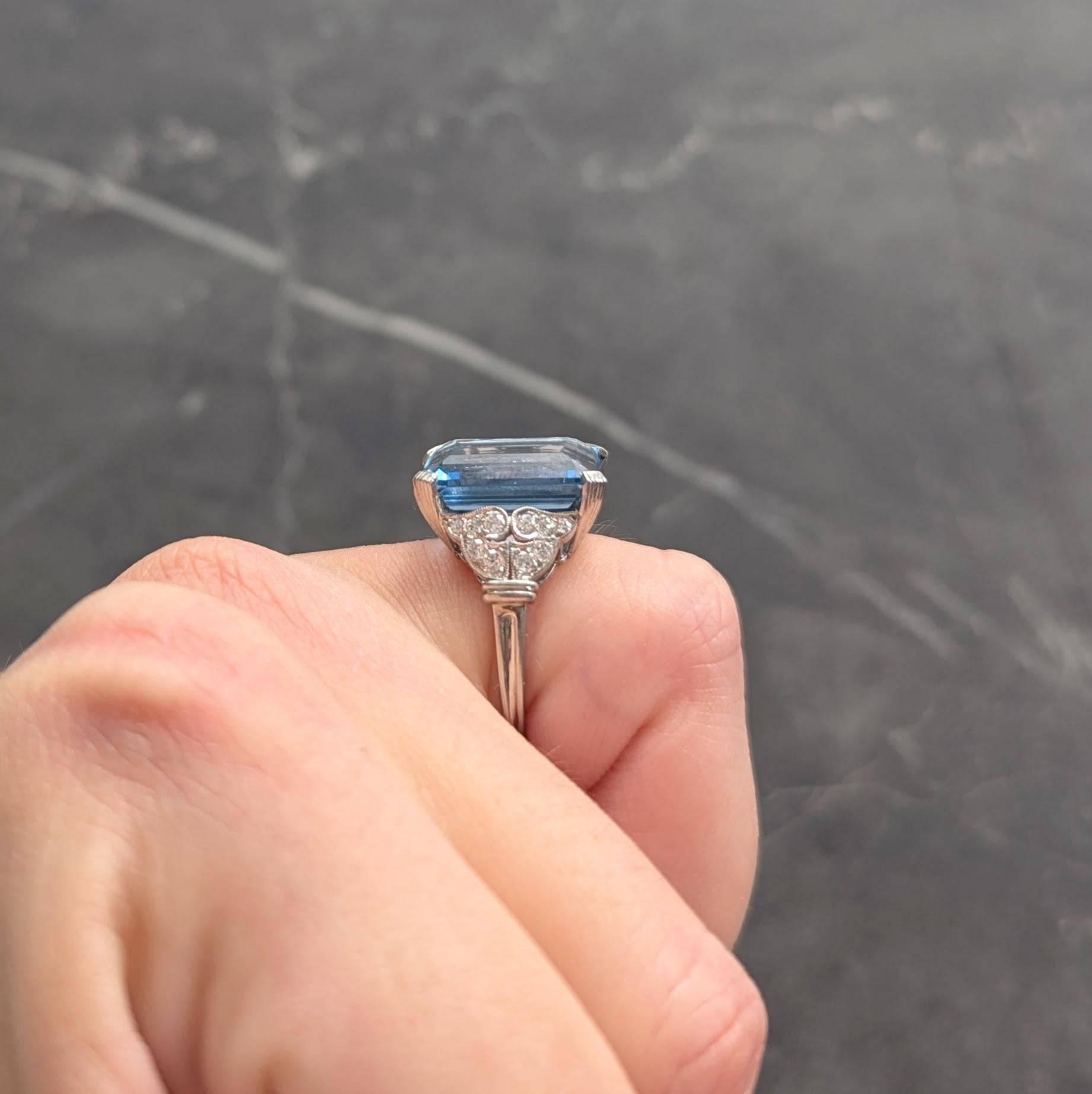 Tiffany & Co. Art Deco Aquamarin Diamant Platin Vintage Scroll Cocktail Ring im Angebot 6