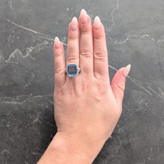 Tiffany & Co. Art Deco Aquamarine Diamond Platinum Vintage Scroll Cocktail Ring