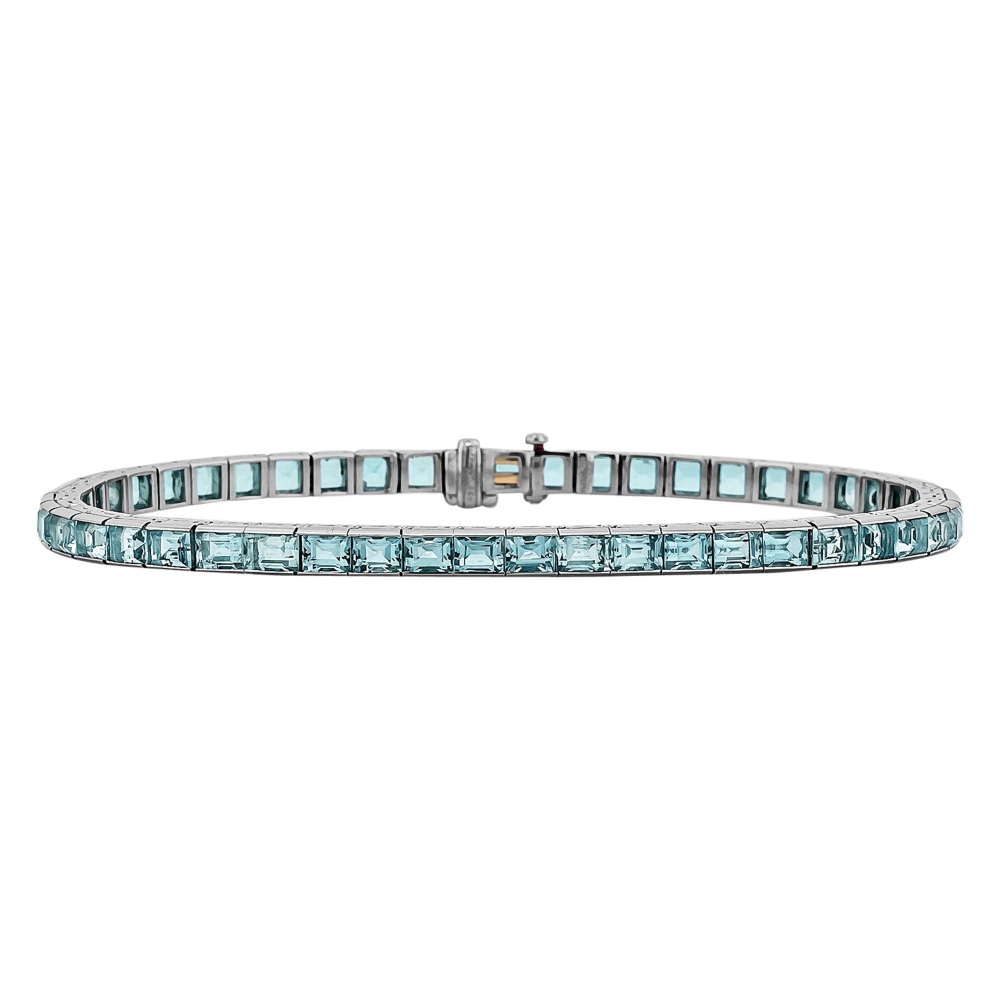 Tiffany & Co. Art Deco Aquamarine Platinum Line Bracelet