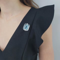 Tiffany & Co. Art Deco Aquamarine, Rock Crystal and Diamond Brooch In Platinum.