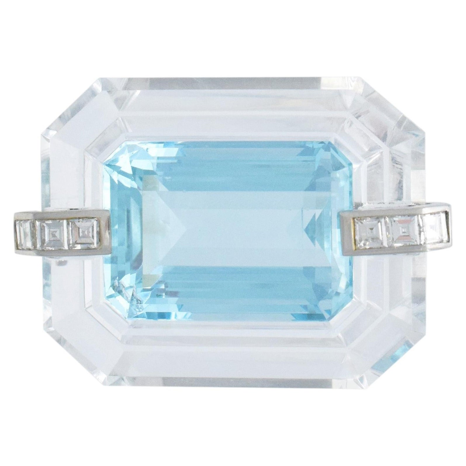 Tiffany & Co. Art Deco Aquamarine, Rock Crystal and Diamond Brooch In Platinum. For Sale